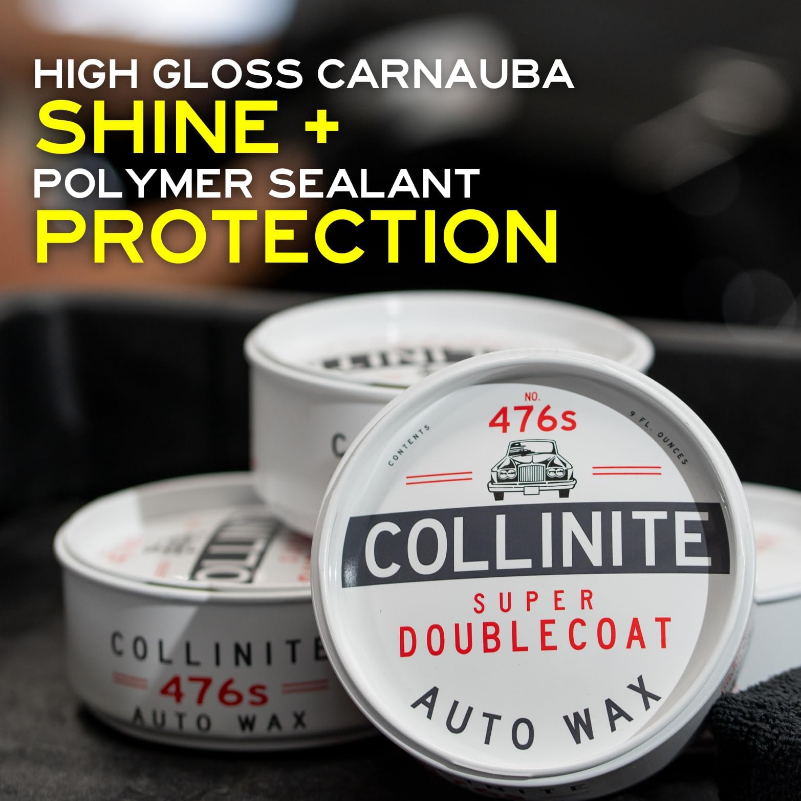 Collinite 476 Super Doublecoat Wax-Carnauba + Polymer Sealant - High Gloss Shine + Ultra Durable Hydrophobic Beading & Long-Lasting Paint Protection For Cars, Trucks, And Motorcycles (9 Fl Oz)