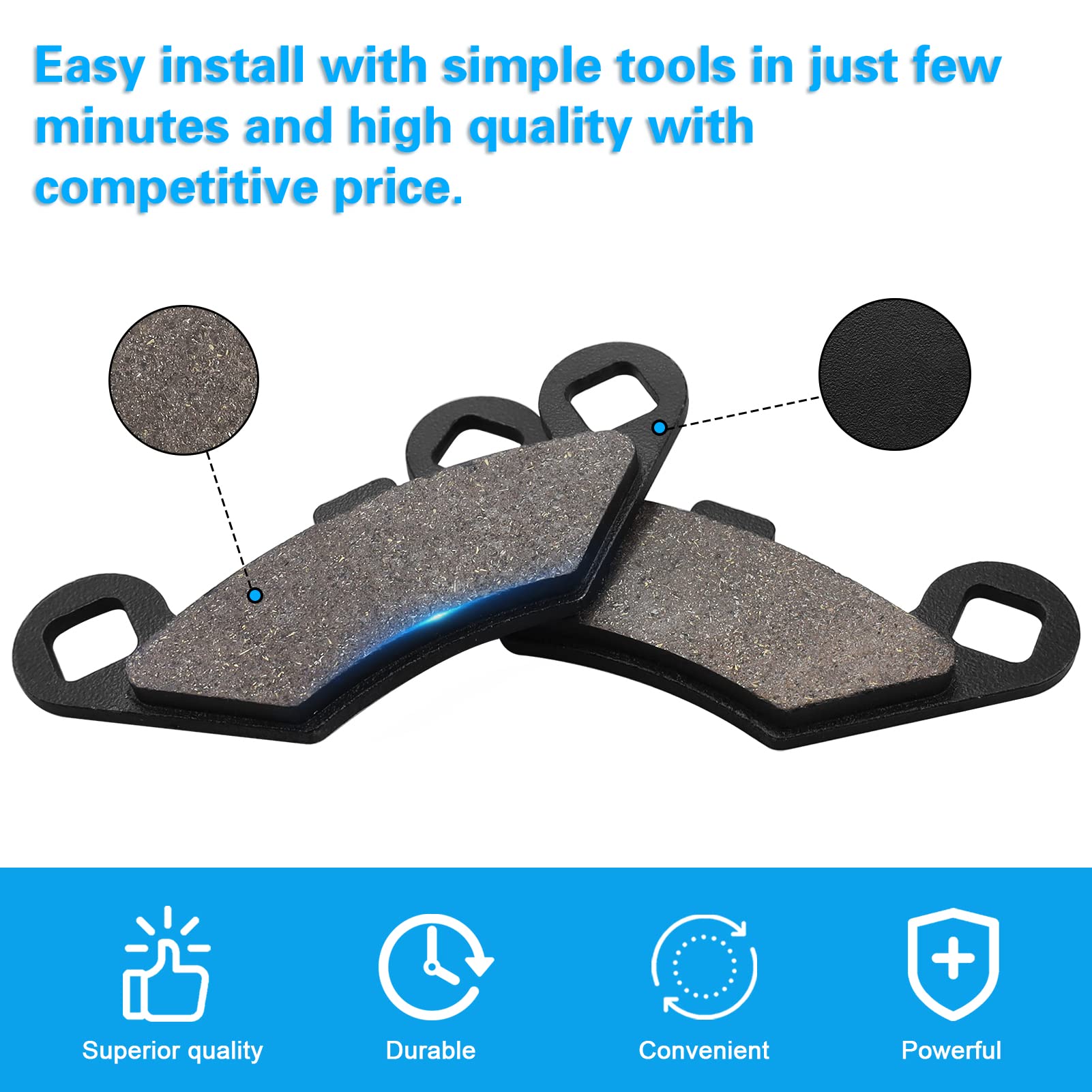 Front and Rear Brake Pad Replacement for Polaris Razor RZR 570 EFI LE EPS 800 RZR S 800 LE EPS 4pairs