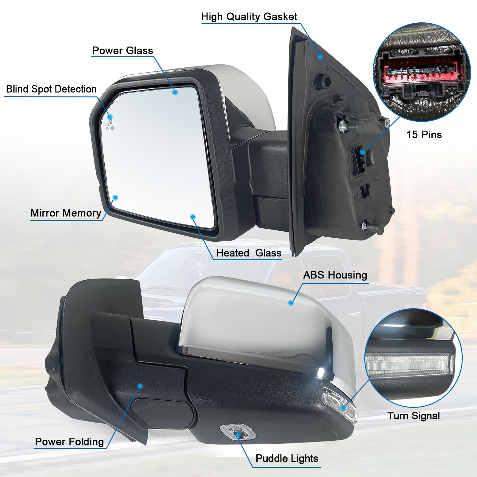 Lqito Left Driver side Mirror with Power Glass,Heated, Puddle Lights, Blind Spot Detection, Turn Signal,Mirror Memory and Power