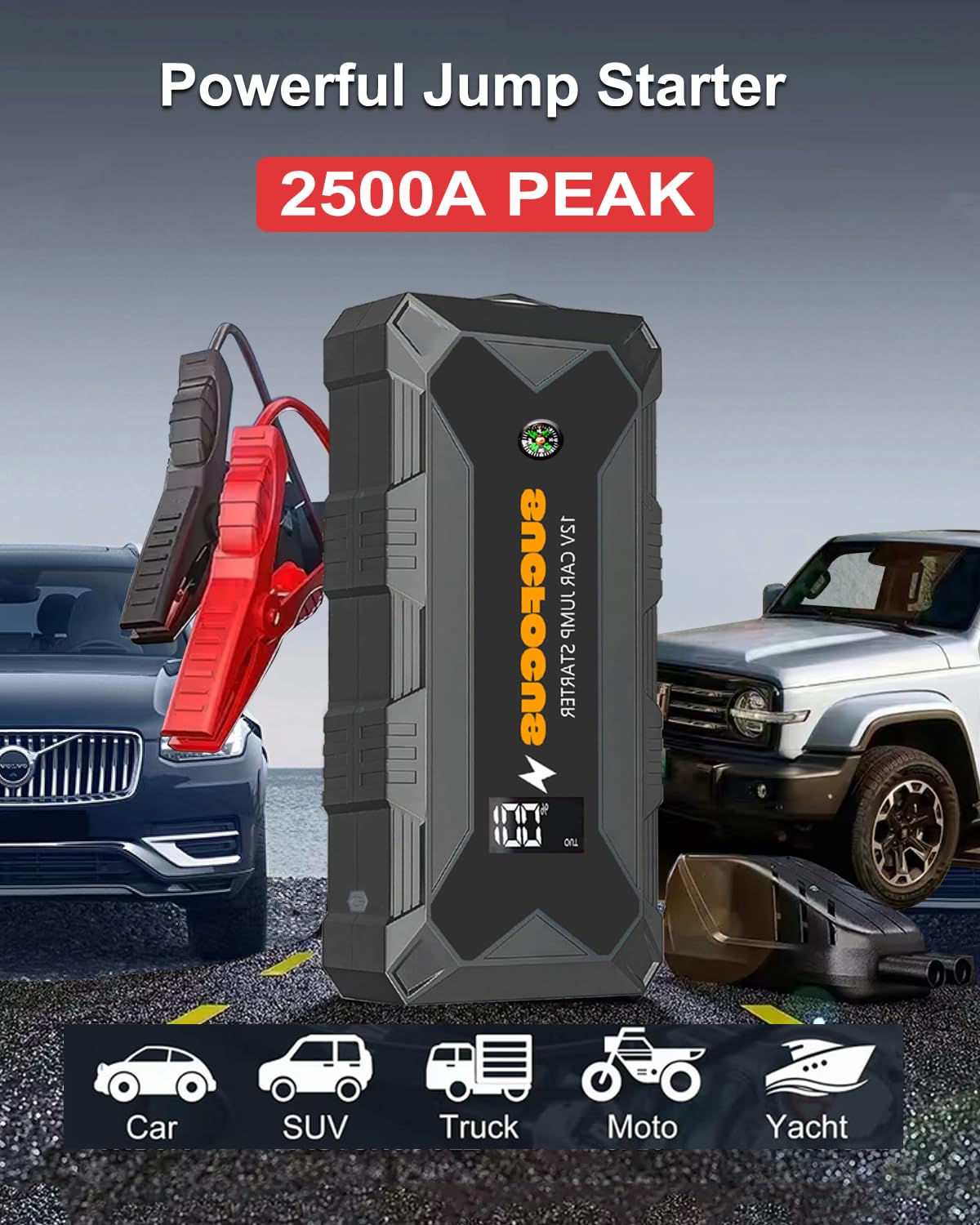 Jump Starter, 2500A Battery Jumper Starter Portable (For 8.0L Gas Or 6.5L Diesel Engine), Car Battery Jump Starter, Jump Box, Ju