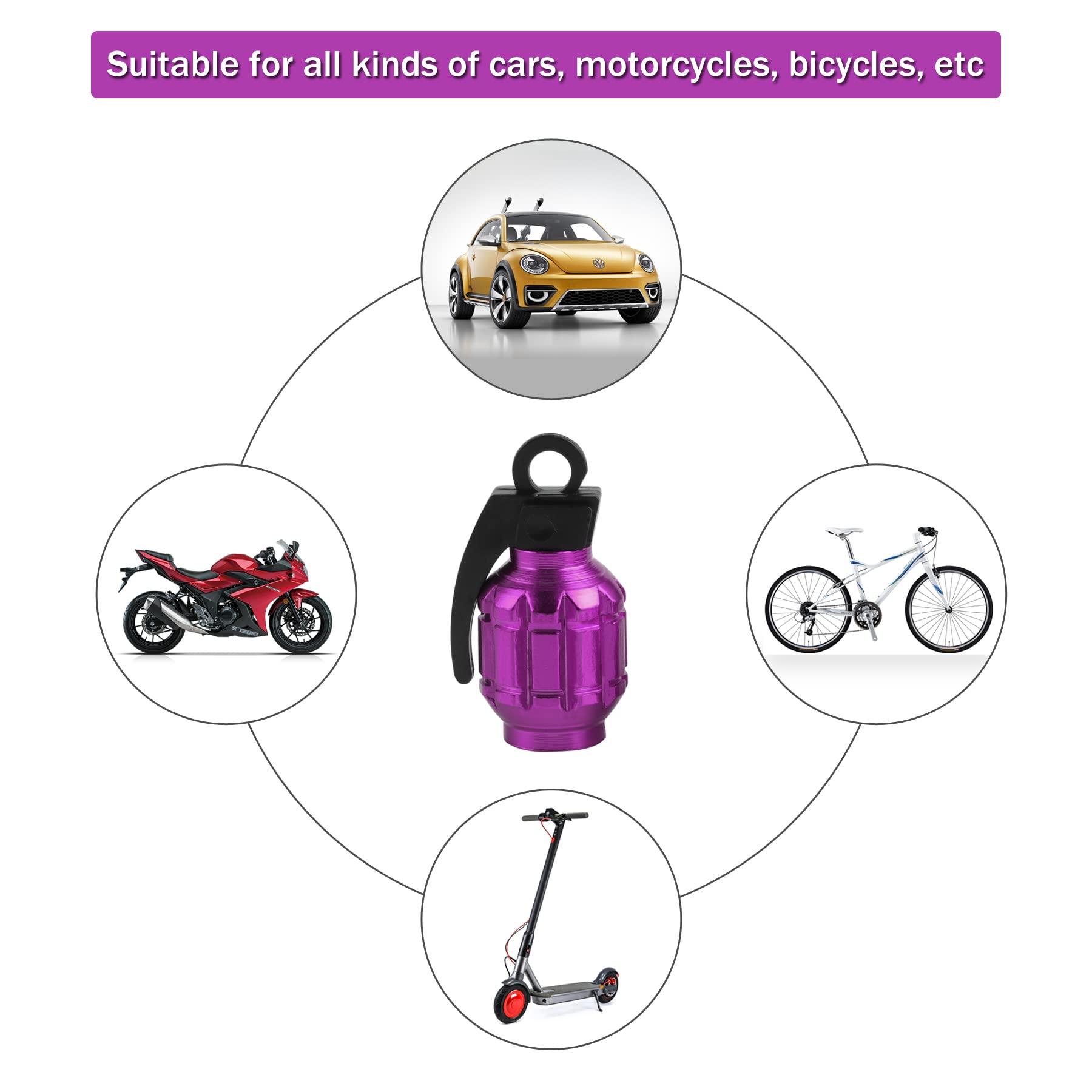 Singaro Aluminum Tire Valve Cap, Car Tire Waterproof And Dustproof Valve Stem Cover Accessories, Universal For Suv, Car, Bike And Motorcycle (4Pcs Purple)