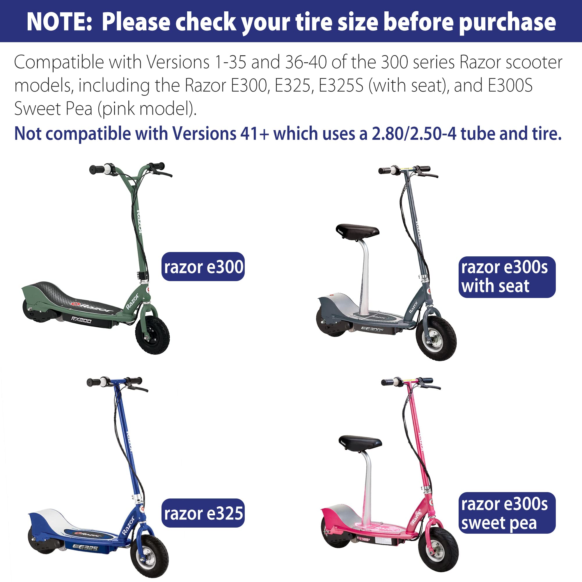 Lotfancy 3.00-4 Inner Tube For Razor E300 E300S E325 (Version 1-40) Scooters, Pocket Rocket, Angled Valve, 2Pcs 10''X3'' 260X85