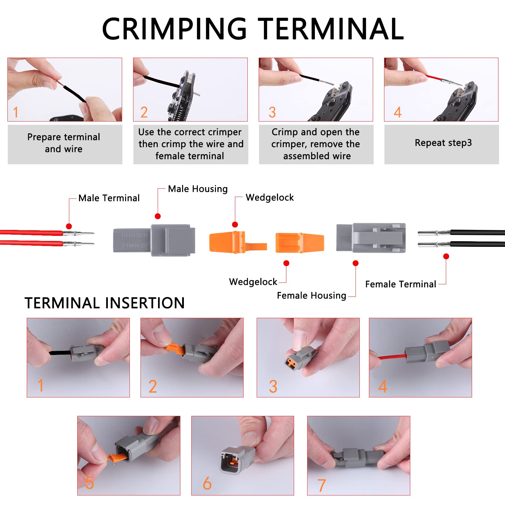 Muyi Dtm Connector Kit, 5 Sets 3 Pin Ip67 Waterproof Connector Dtm04-3P/Dtm06-3S For 22-15 Awg Wire Harness With Size 20 Contact