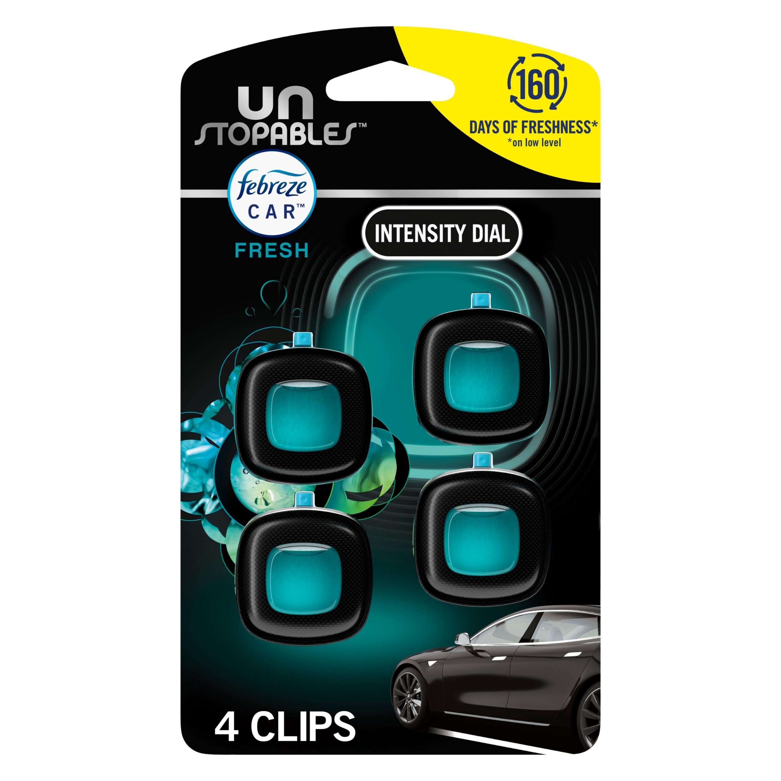 Febreze Unstopables Car Odor-Fighting Car Freshener Vent Clip Fresh Scent, .07 Oz. Car Vent Clip, Pack Of 4