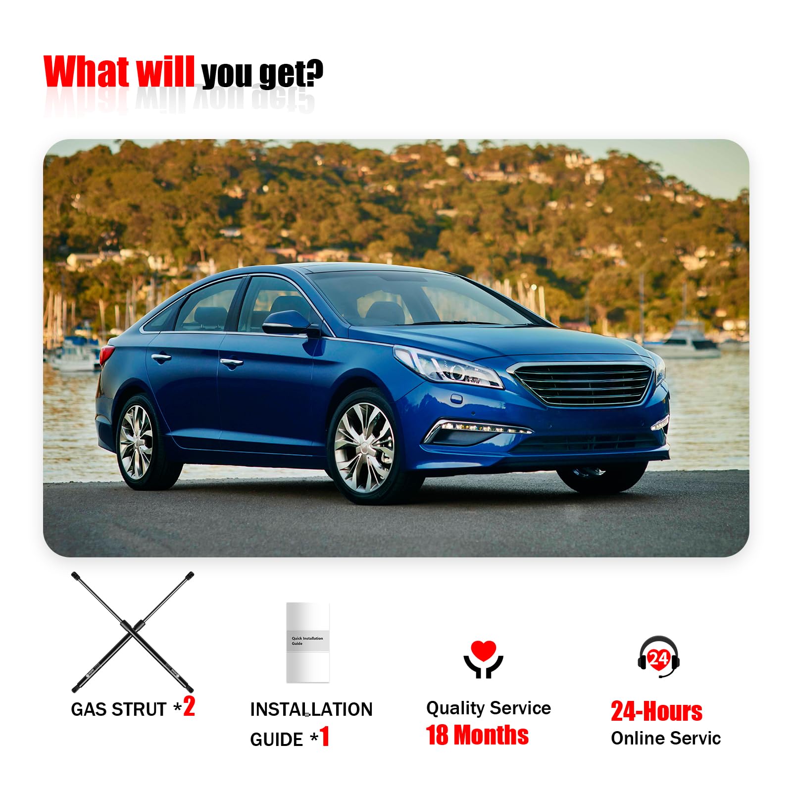 Iaqwe Front Hood Lift Supports Struts Pm3570 Car Hood Holder Gas Spring Replacement For 2015 2016 2017 Hyundai Sonata Eco/Gl/Gls