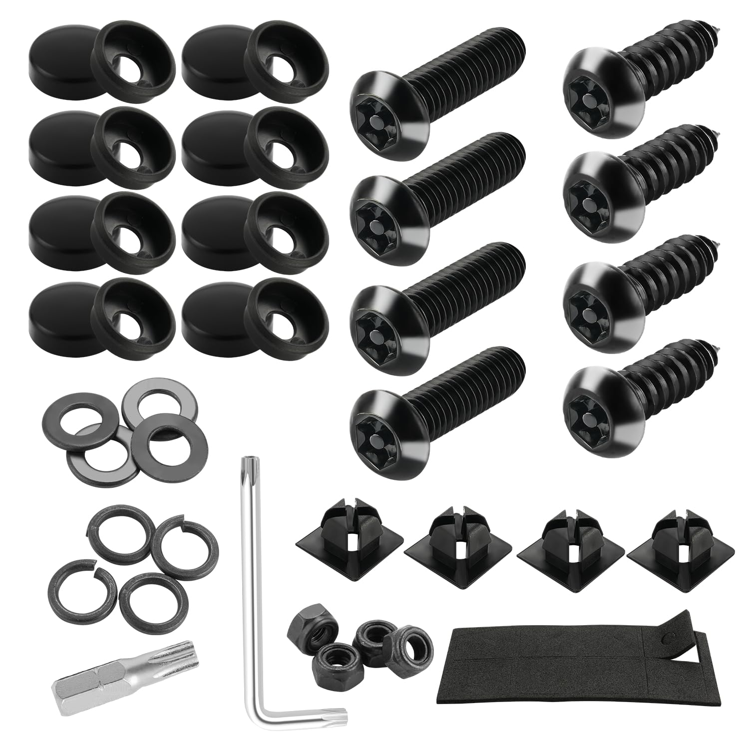 LivTee Anti Theft License Plate Screws Kit - M6 Tamper Proof Fasteners for Secure License Plate Frames - Black, Includes Nuts & Caps