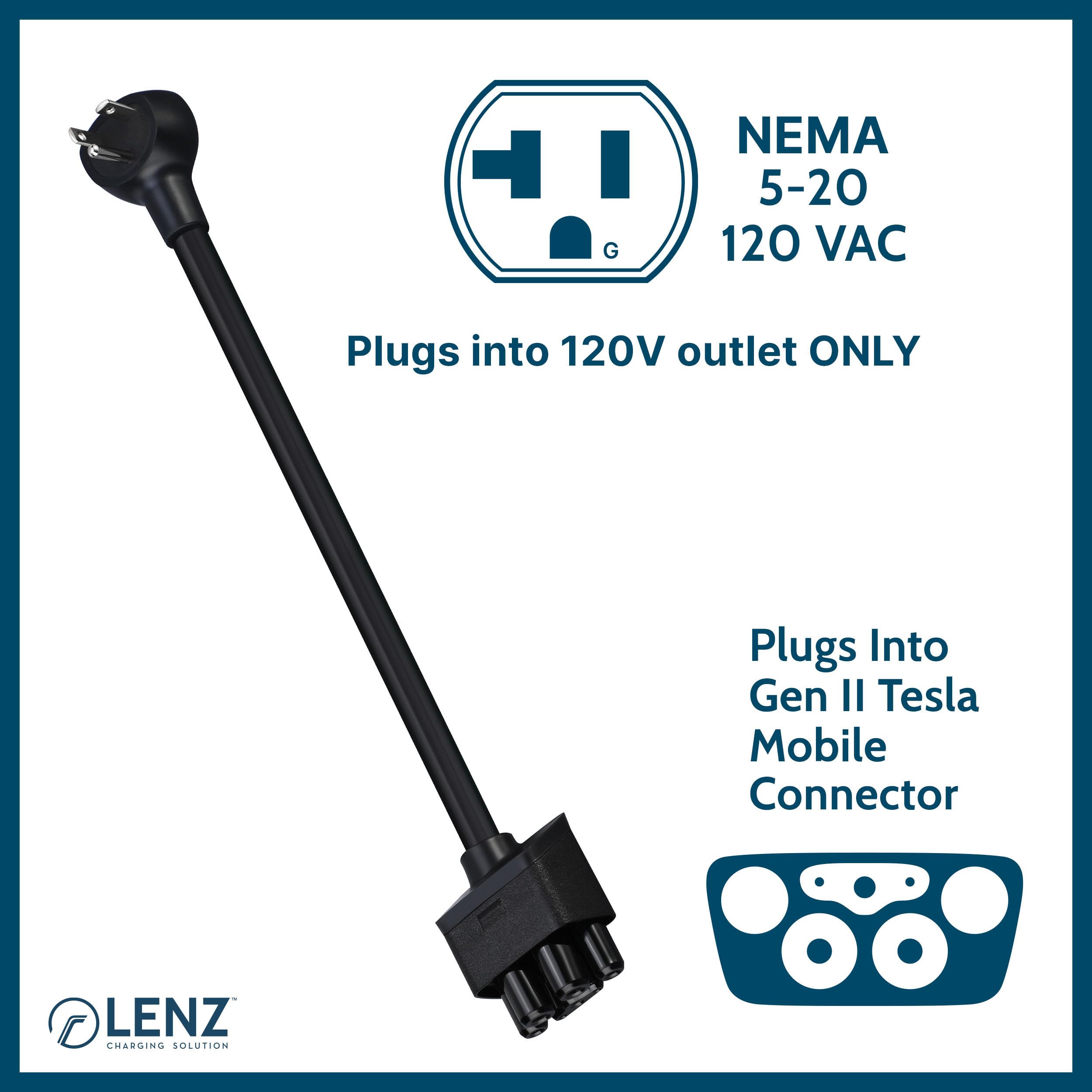 Lenz Nema 05-20 Adapter For Tesla Gen 2 Mobile Charger (Verify Correct Outlet For Plug), Plug Tesla Portable Charger To 120V 5-2