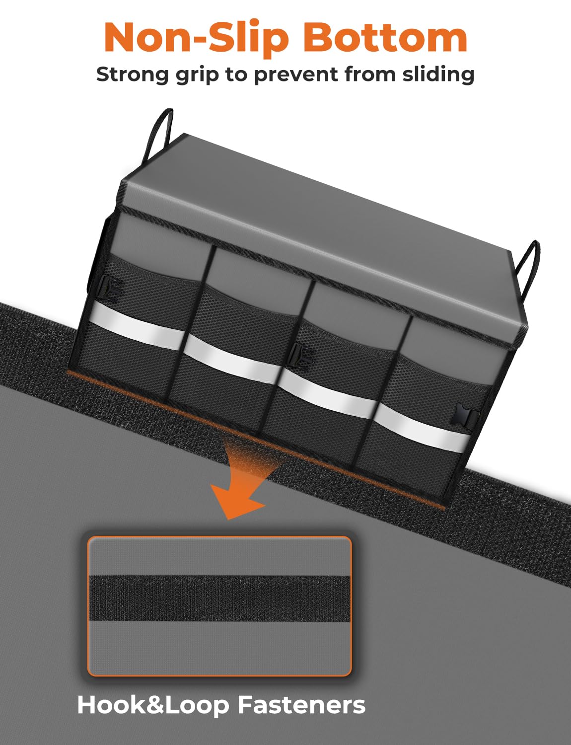 Oasser Car Trunk Organizer Collapsible Multi Compartments Suv Trunk Organizer With Reflective Strip Foldable Cover (Standard, Gr