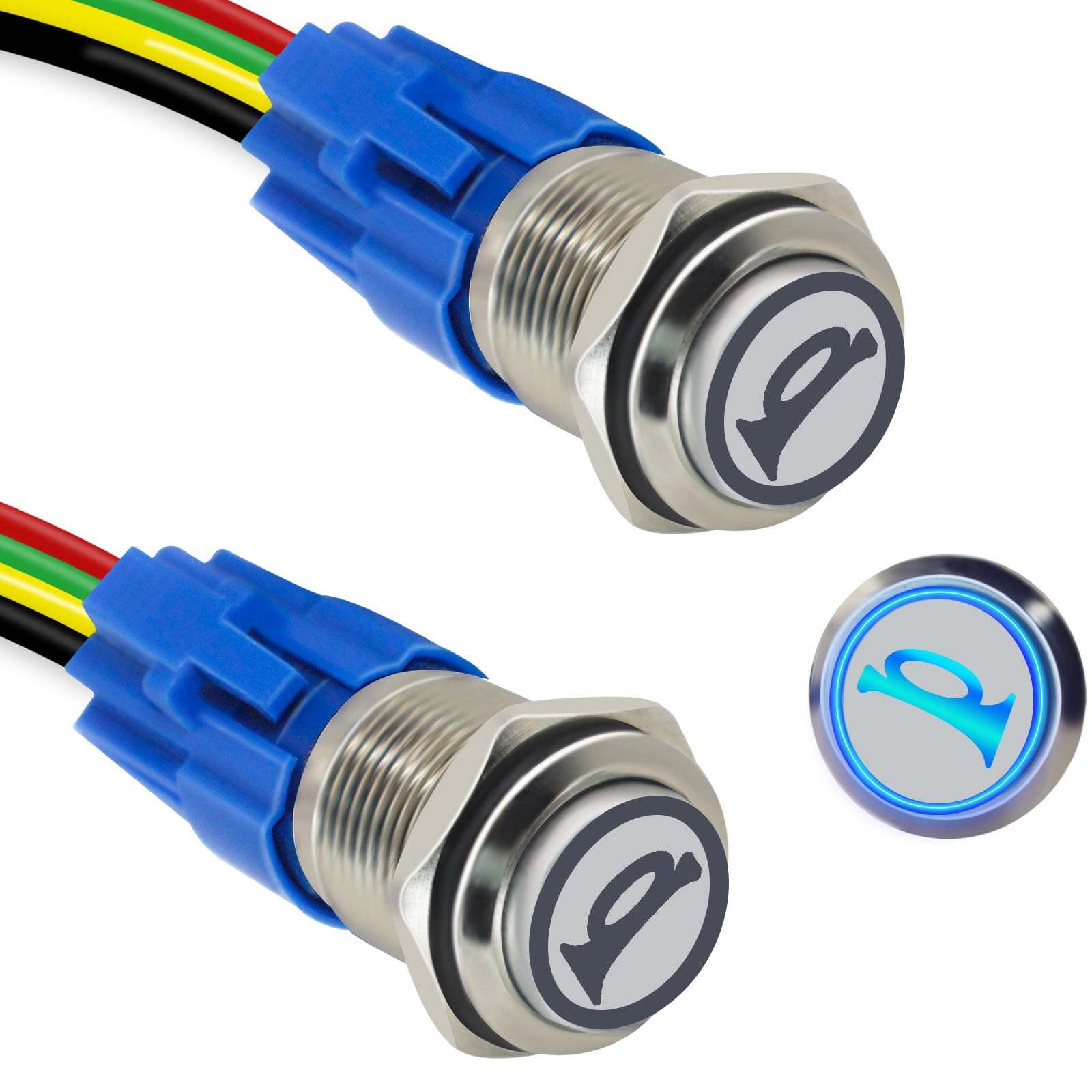 GEPHYNM 2PCS Horn Button, Momentary Push Button Switch, Horn Switch for Car Modification, Push Button Switch a Tail Plug Harness