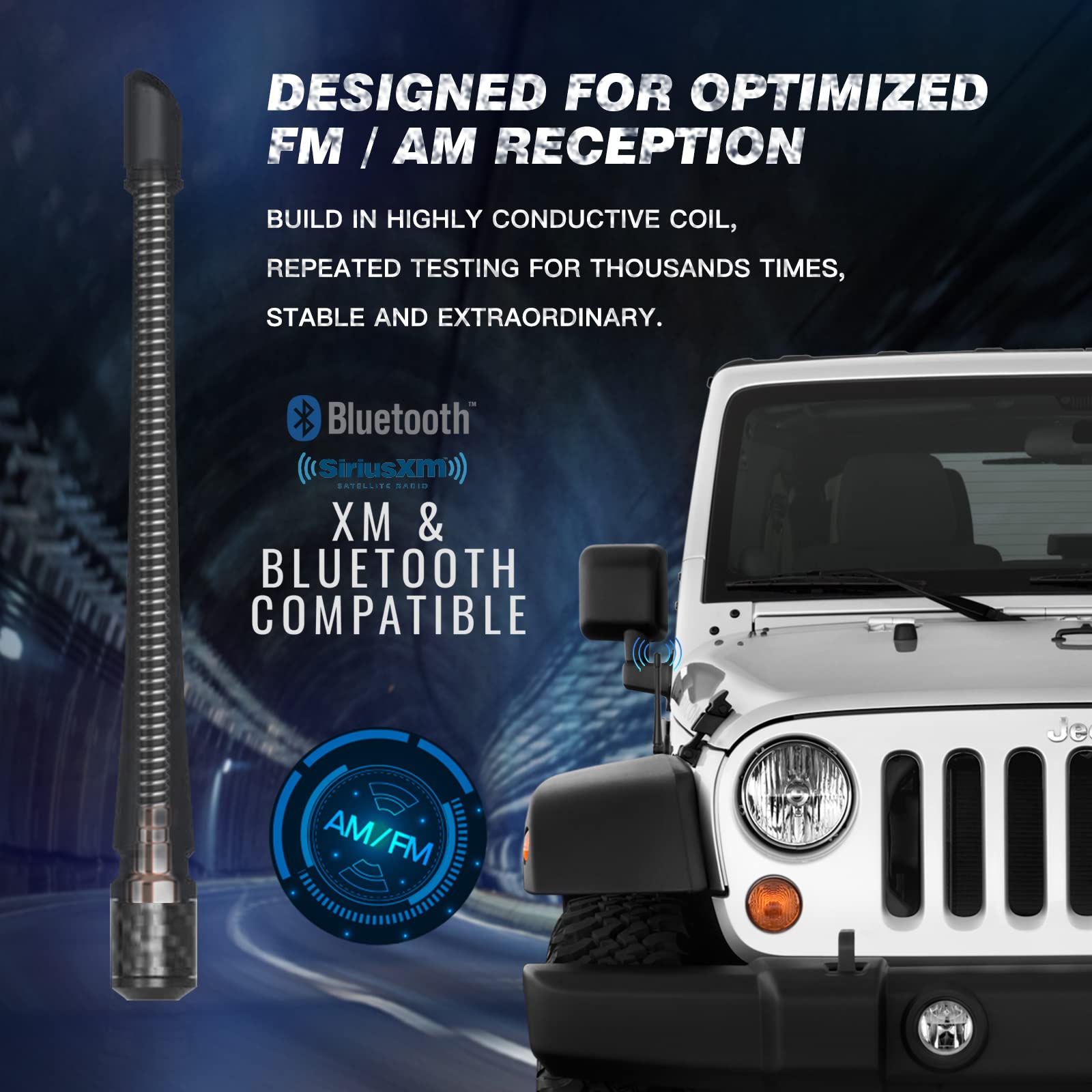 Rydonair Antenna Compatible With Jeep Wrangler Jk Jku Jl Jlu Rubicon Sahara Gladiator 2007-2024 | 7 Inches Rubber Antenna Replac