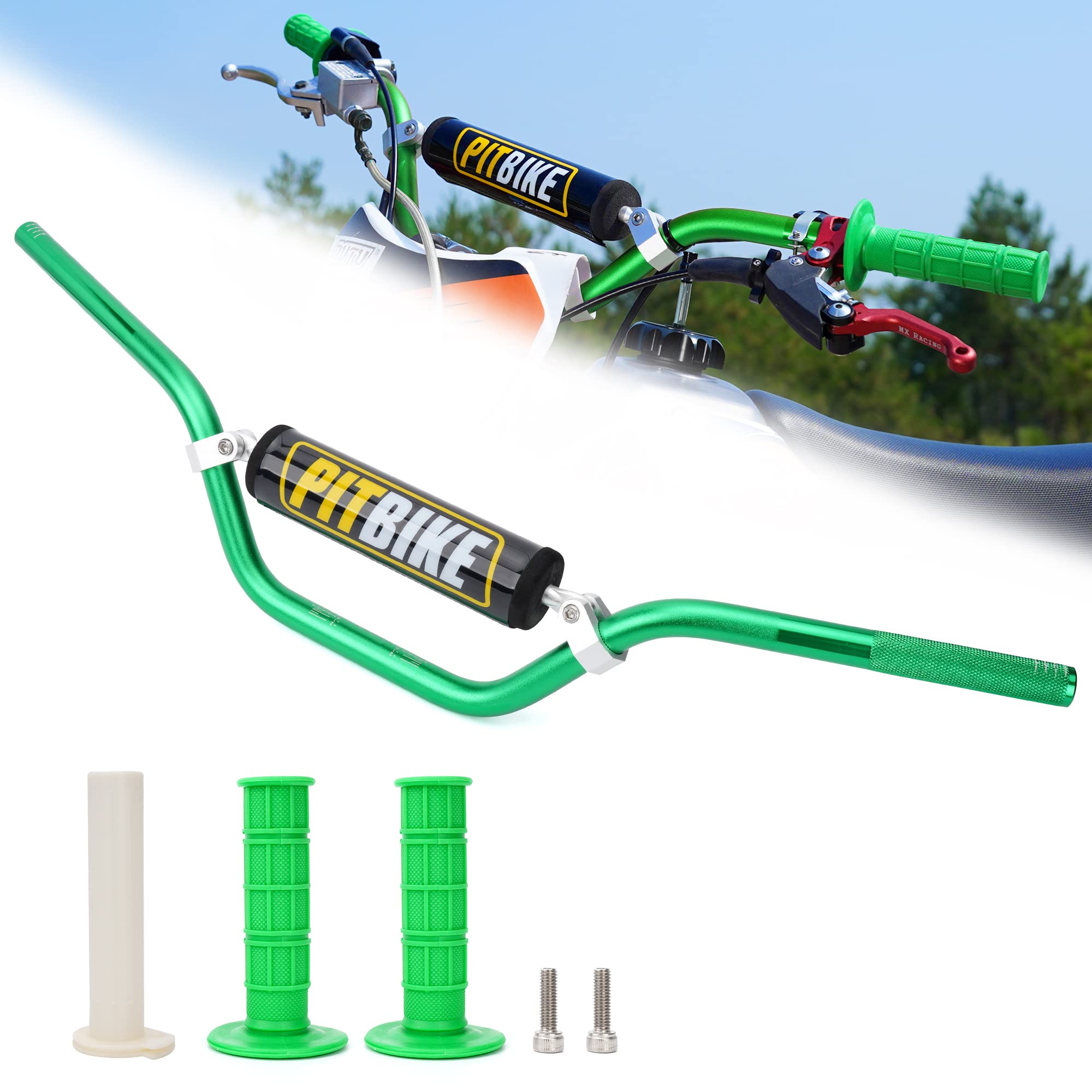 Handle Bar 7/8'' 22Mm Handlebar Green + Foam Pad + Grips Compatible With Crf Yzf Kxf Klx Rmz Drz Pit Dirt Bike Motocross