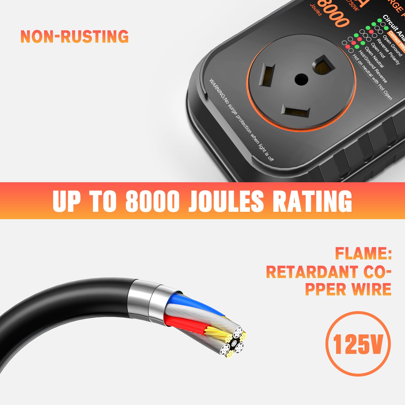 Geargo Rv Surge Protectors 30 Amp Rv Circuit Analyzer, Full Protection(8000 Joules), Rv Adapter Plug For Camper(Orange)