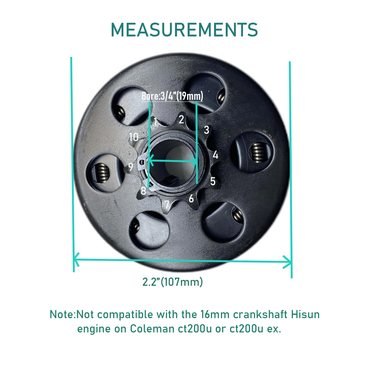 Qymoto 3/4‘’ Bore 10 Tooth Clutch Mini Bike Clutch 10T Go Kart 40/41/420 Chain Centrifugal Clutch For Predator 212 Clutch, Coleman Ct200U Bt200X Baja Mb165 Mb200 (Ct200U With19Mm Shaft Version)