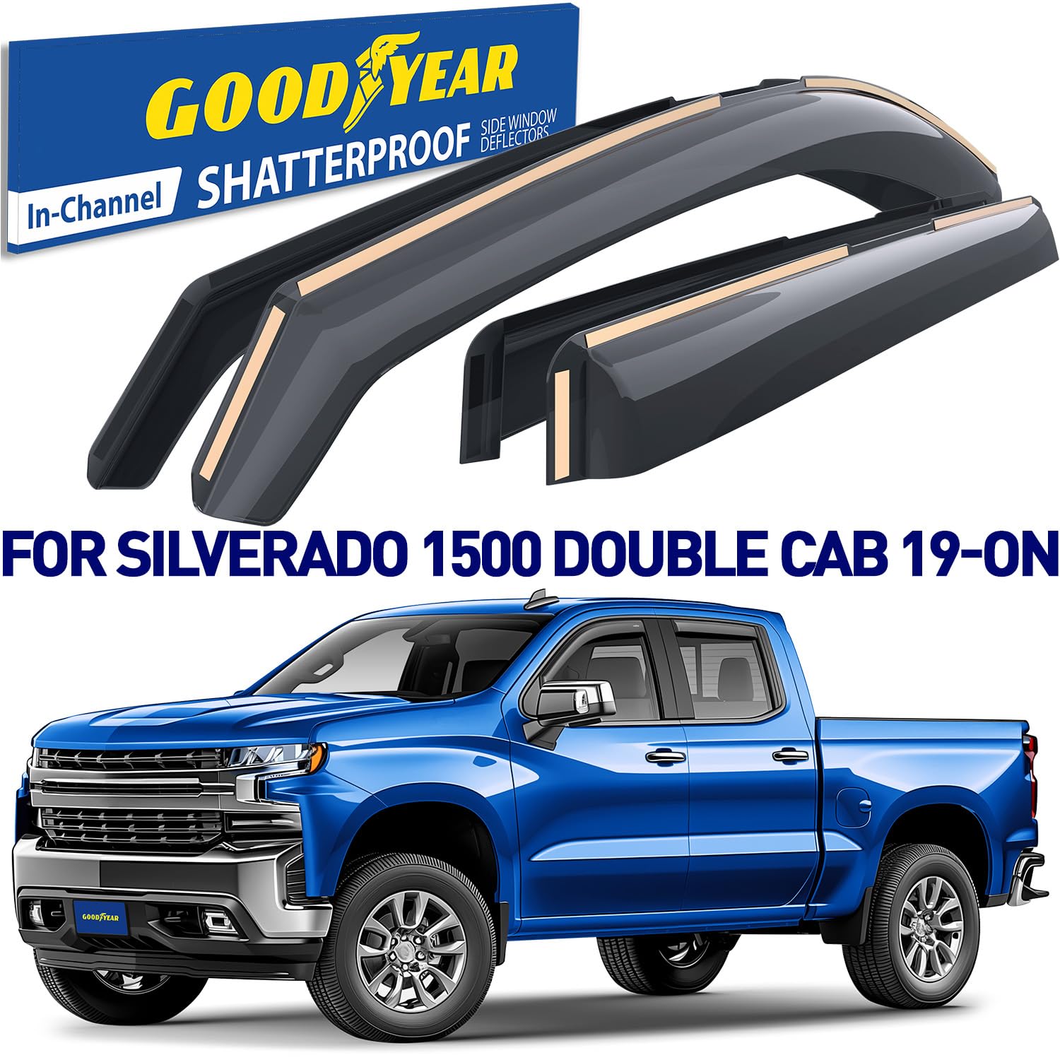 Goodyear Shatterproof In-Channel Window Deflectors For Trucks Chevrolet (Chevy) Silverado/Gmc Sierra 2019-2025 Double Cab, Rain