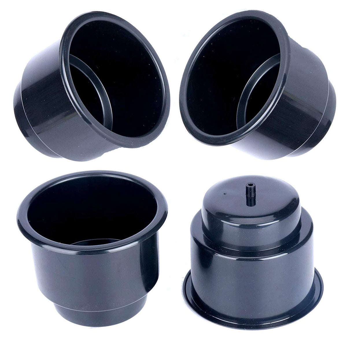 Amarine-Made (Set Of 4) Black Recessed Drop In Plastic Cup Drink Can Holder With Drain For Boat Car Marine Rv - Black