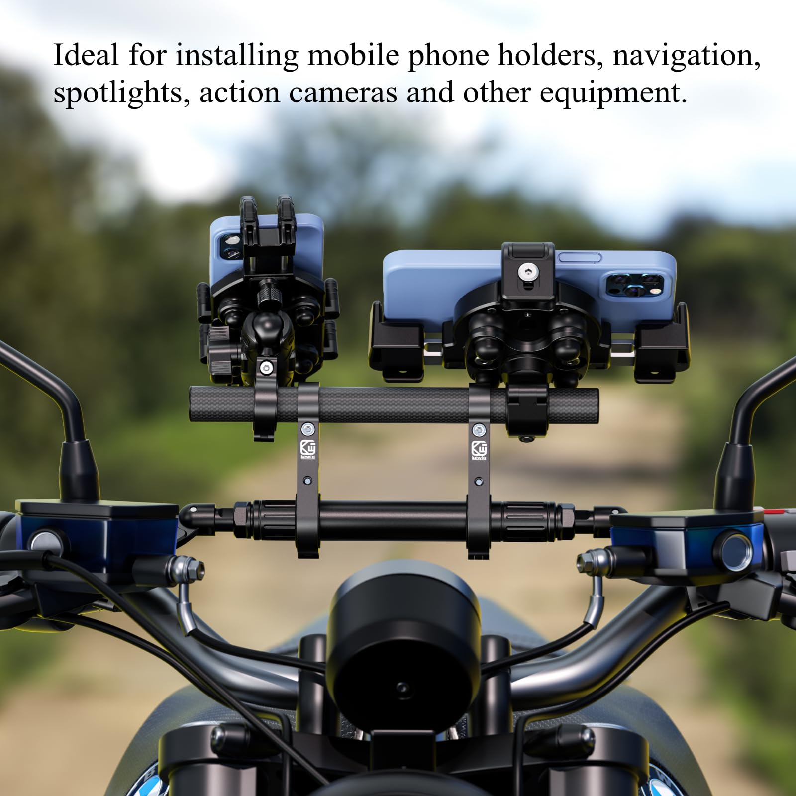 Brcovan Carbon Fiber Handlebar Extender Extensions With Aluminum Alloy Clamp Mounting Base Fit On 0.875'' / 1'' / 1.125'' / 1.26'' Handlebars Cross Bars For Bike Bicycle Motorcycle Scooter