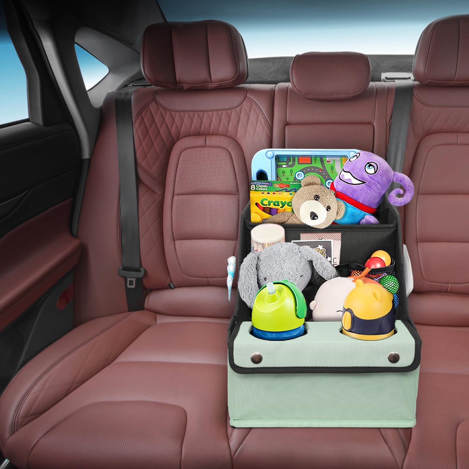 Mulisoft Car Seat Organizer - Backseat Car Organizer With 11 Storages Compartments And 2 Cup Holders, Green