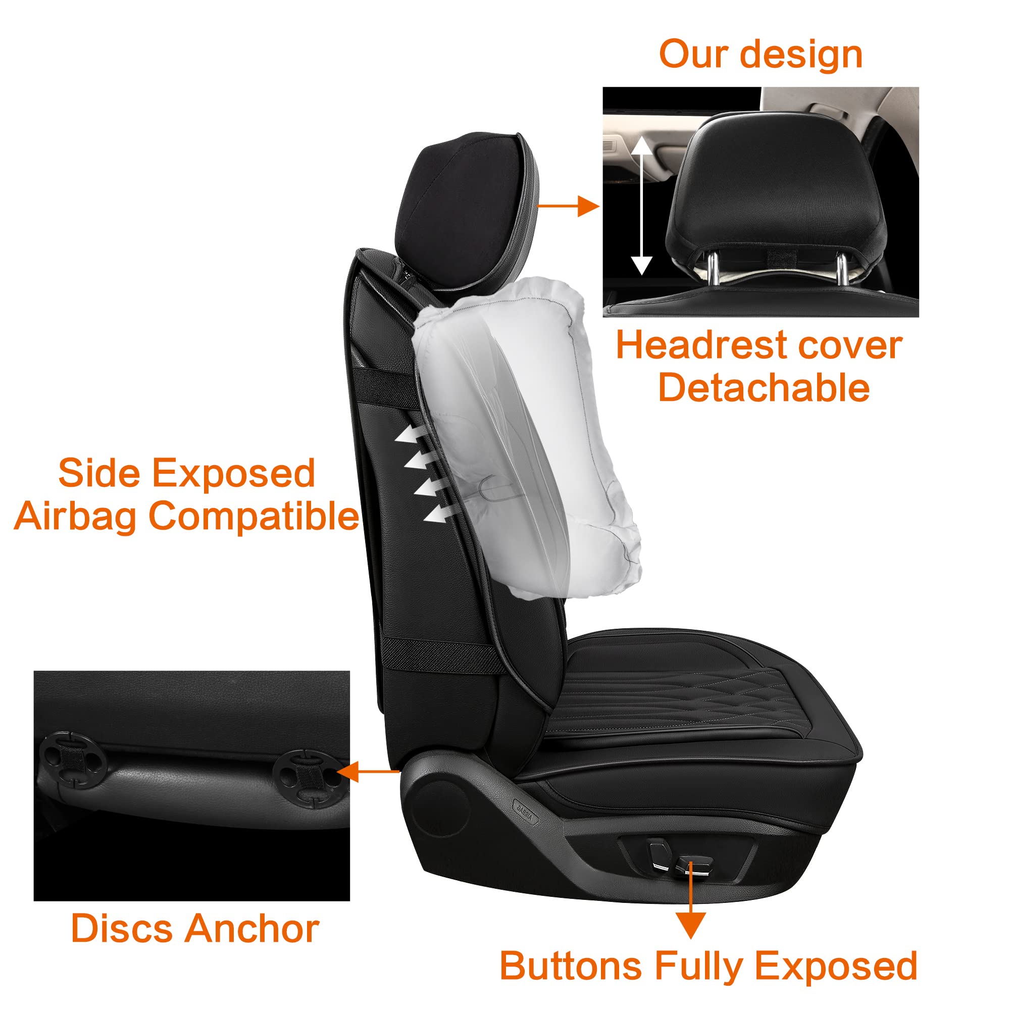 Pariitadin Leather Car Seat Covers Full Set, Waterproof Faux Leather Seat Covers For Cars, Non-Slip Car Interior Covers Universa
