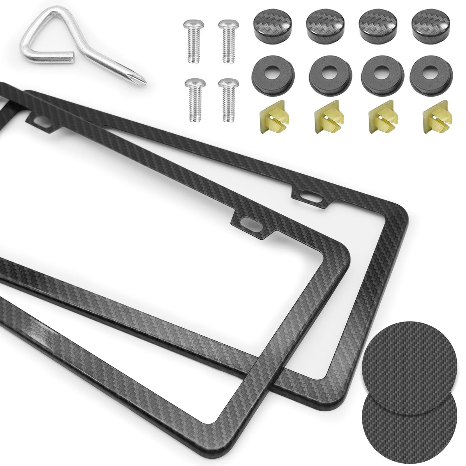 Limsas Carbon Fiber License Plate Frames Black, 2 Pack Car Plate Frame With Coasters Front And Rear Slim Thin Rust-Proof Univers