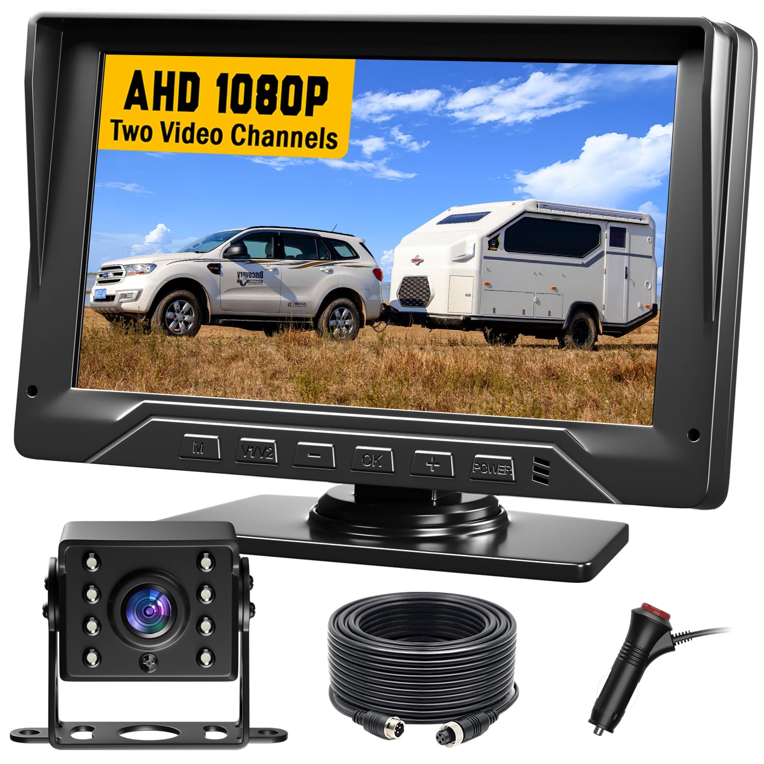 Feisike Rv Backup Camera, 7'' Hd 1080P Display Lag-Free Wired Connection System 2 Channel For Truck Trailer, Ip69K Waterproof 6 