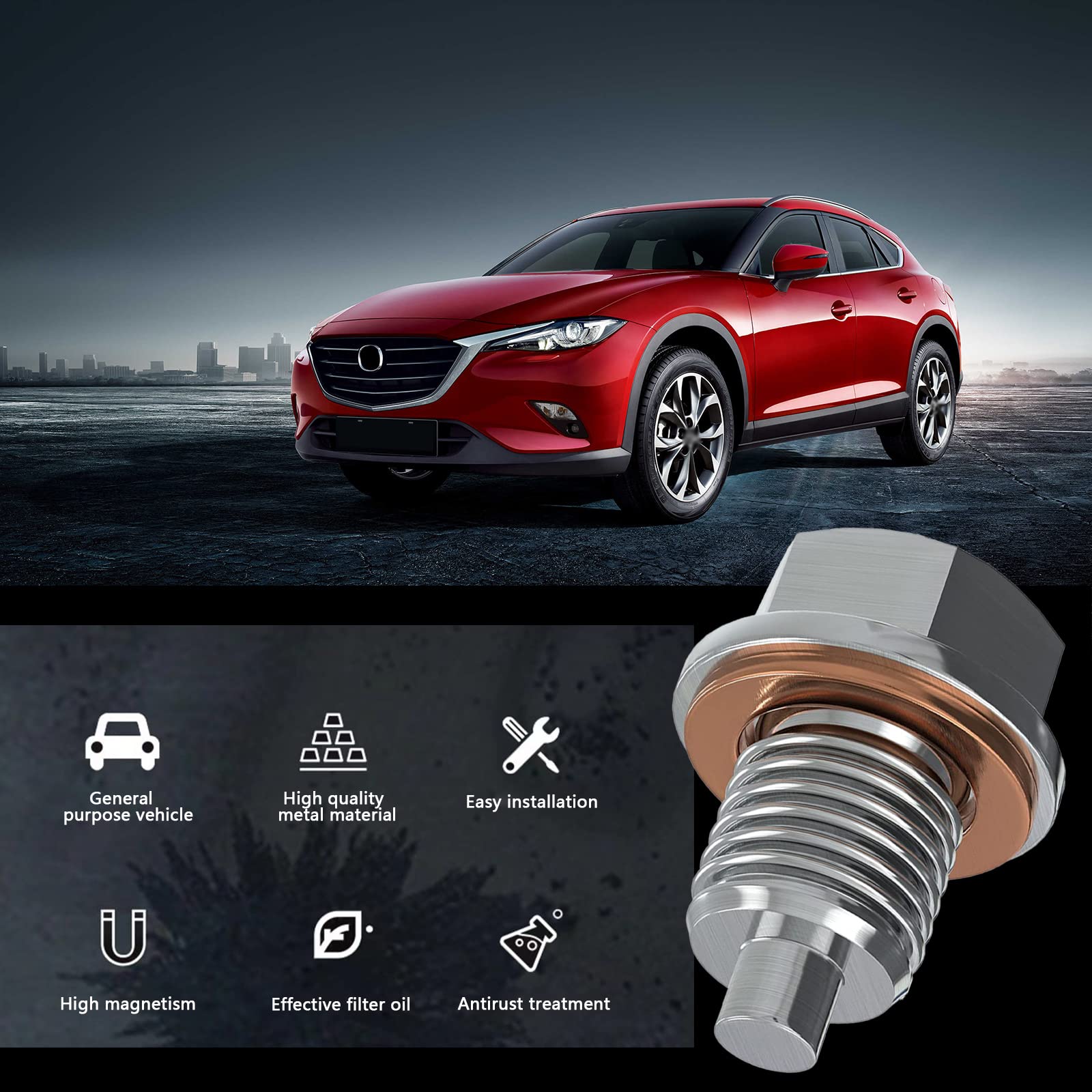 Sodcay Magnetic Oil Drain Plug M14x1.5, Stainless Steel Oil Drain Plug with 5 PCS Copper Crush Washer Anti Leakage Replacement f