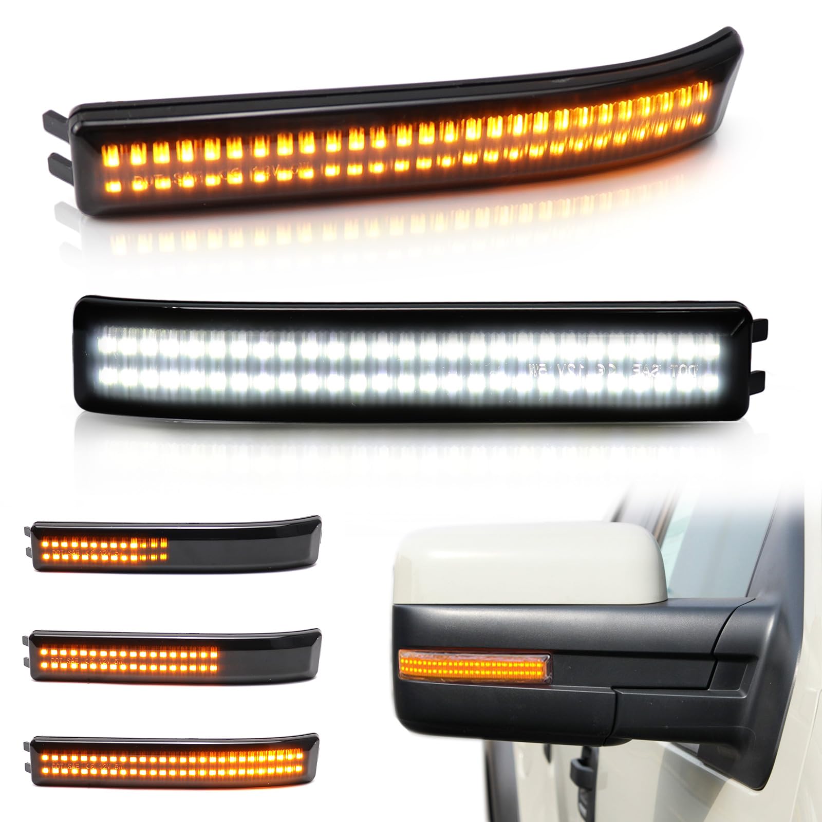 Fetonauto Sequential Switchback Side Mirror Turn Signal Lights For 2009-2014 Ford F150 And Raptor Svt, Smoked Lens Led Mirror Marker Reflector Amber Lights And White Drl