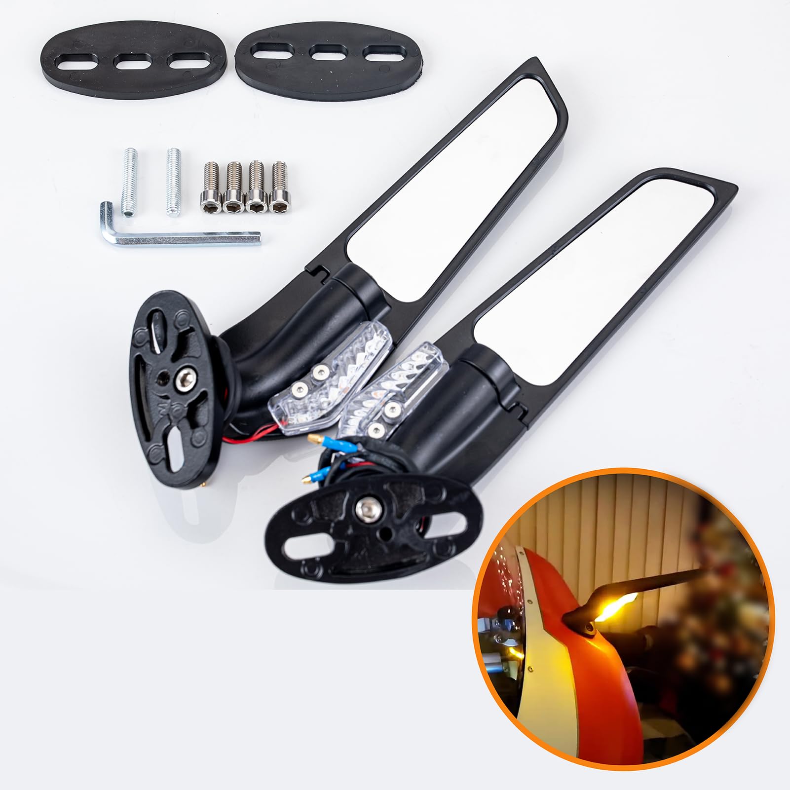 Xintre Motorcycle Rear View Mirrors with LED Turn Signal Lights Stealth Mirrors Compatible with Kawasaki Ninja 300 400 650 ZX6R,