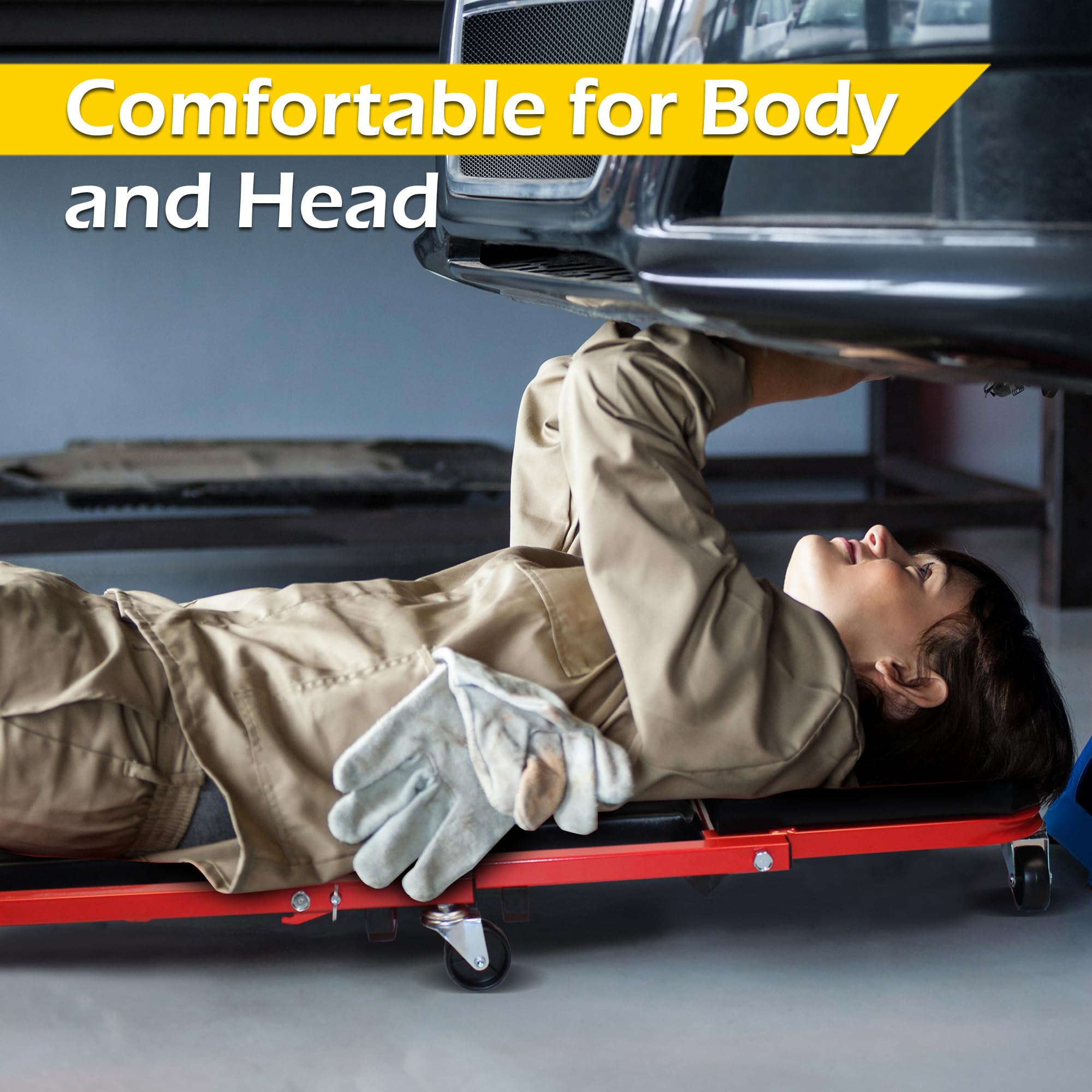 Maxworks 50873 2 In 1 Mechanic Creeper 36 Inch Z-Creeper Seat 300 Lbs Capacity Low Profile Creeper With 6 Pcs Casters For Garage