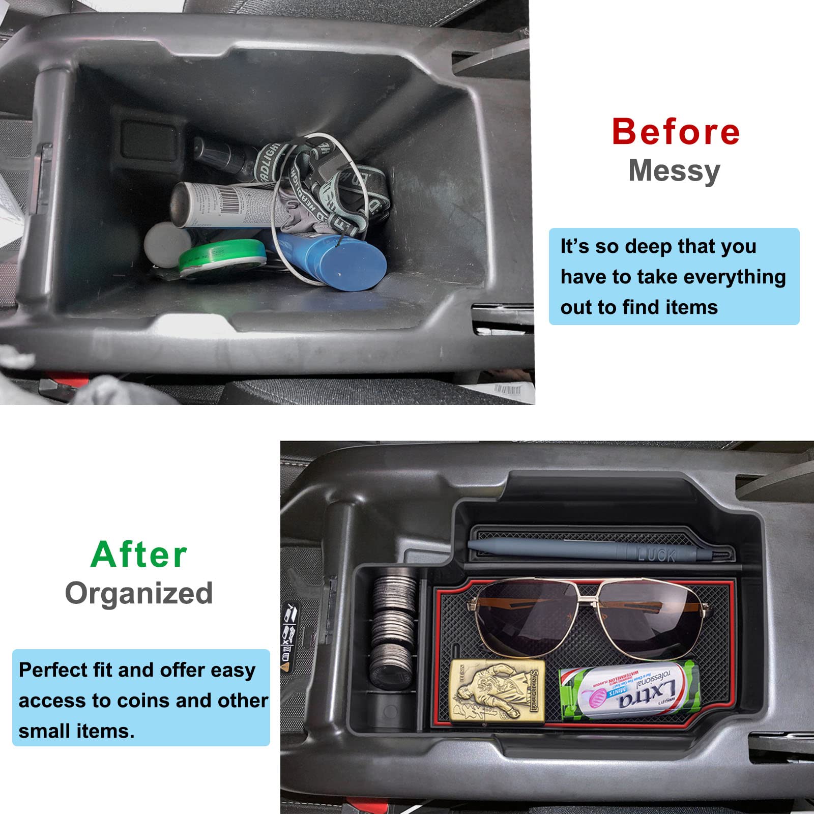 Pimcar Center Console Organizer Compatible With Chevy Colorado/Gmc Canyon 2015-2021 2022, Armrest Insert Tray Secondary Storage Box-Red