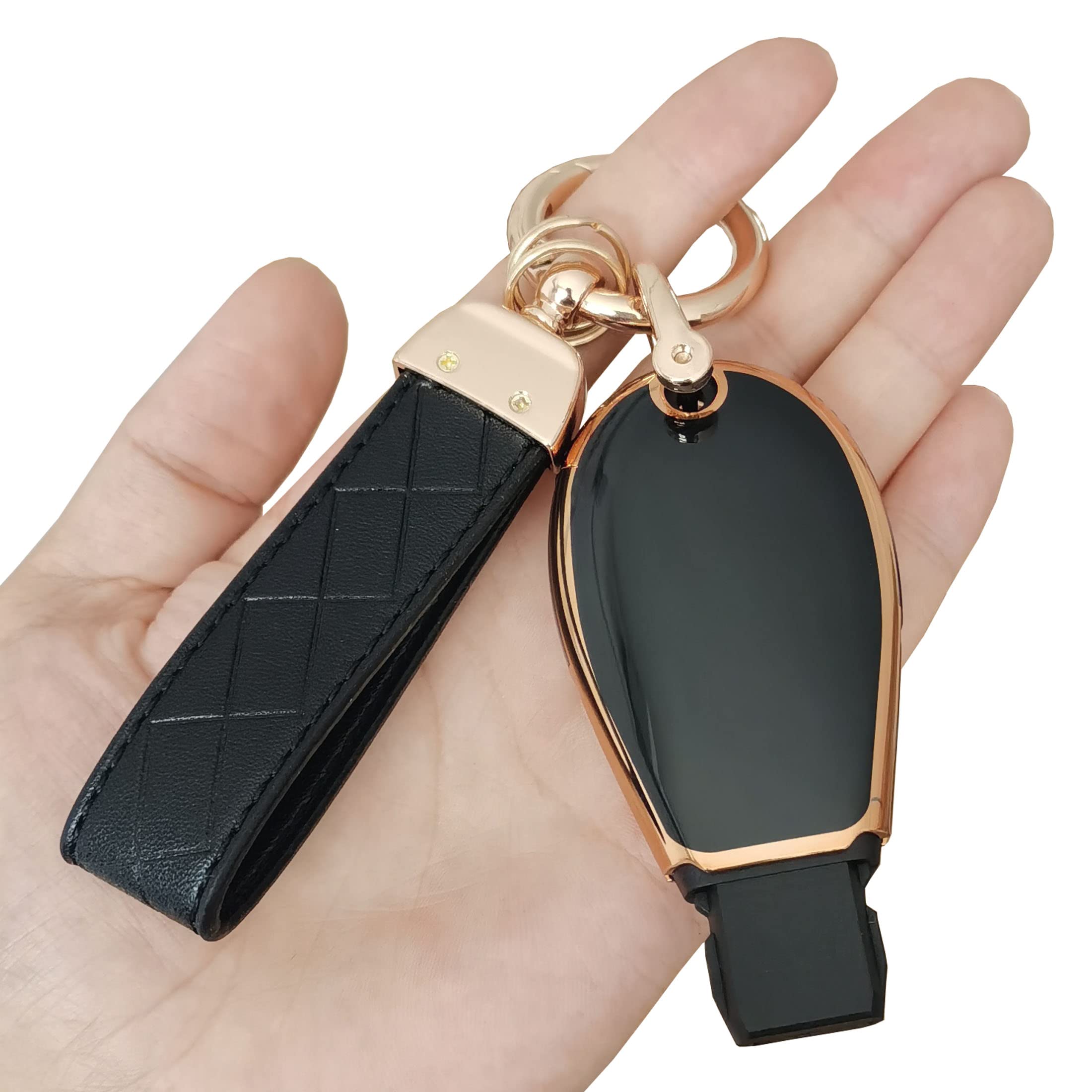 AIOEUOIA For Dodge Key Fob Cover With Leather Keychain Keyless Entry Remote Control Key Case Protector Fit For Chrysler Town and