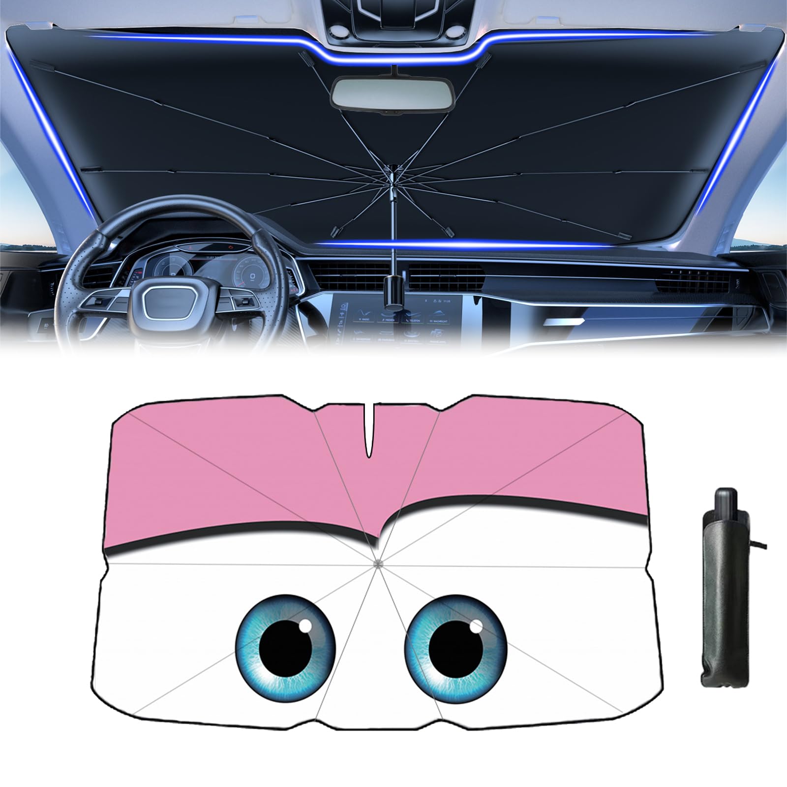 Coricha Windshield Sun Shade 2025 Car Accessories 100% Blackout Car Front Windsow Shades Umbrella Automotive Sun Visor Block Hea