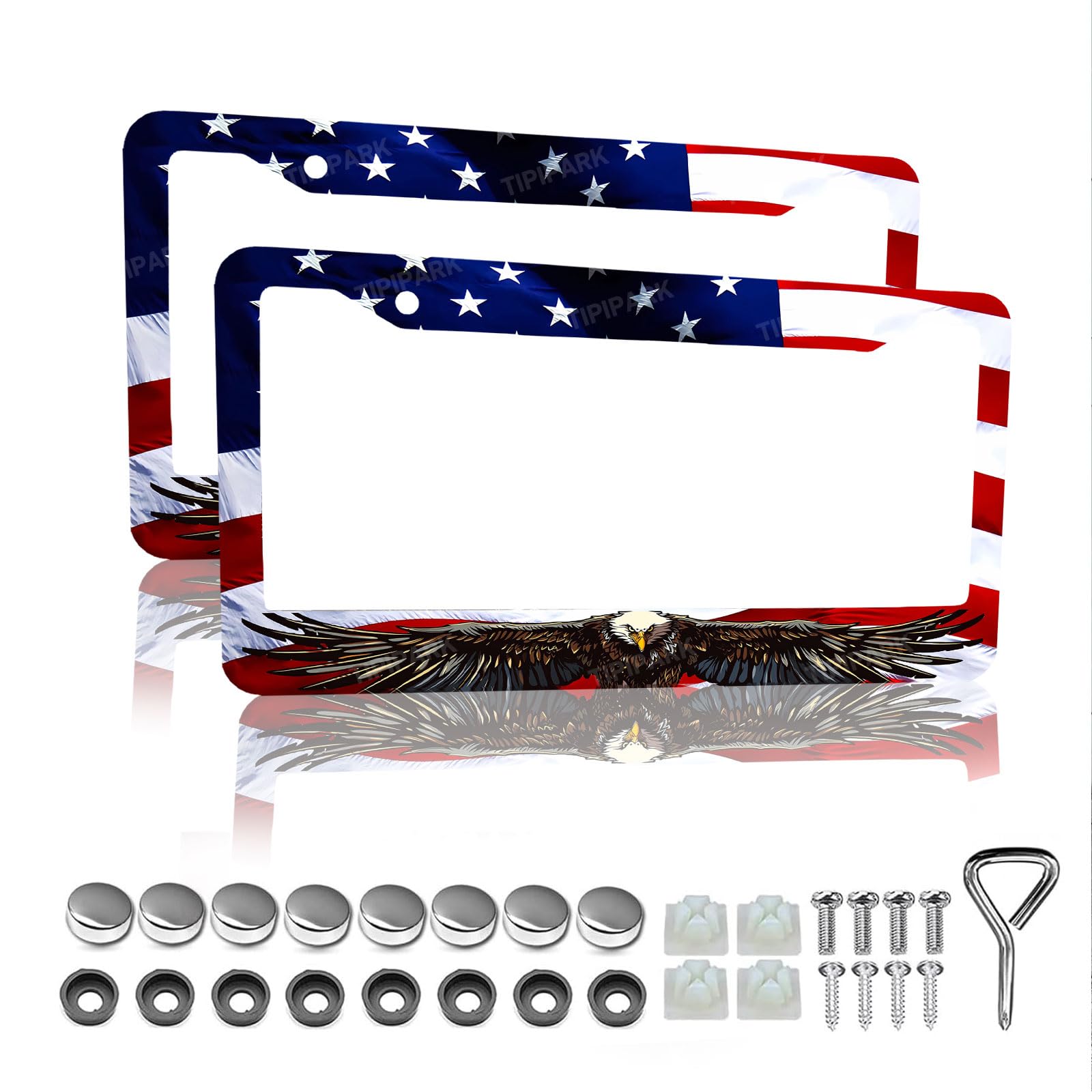 American Flag Eagle License Plate Frame - 2 Packs Universal Stainless Steel Car License Plate Frames Covers Holder Rustproof for