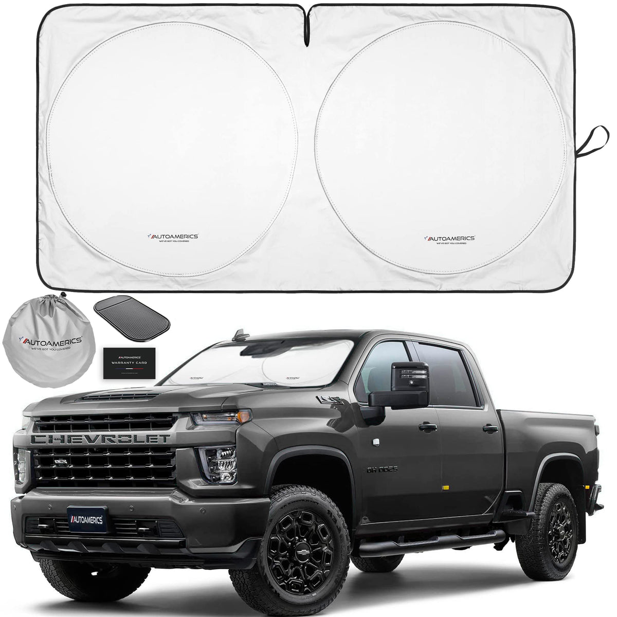 Autoamerics 1-Piece Windshield Sun Shade Standard Silver Foldable Car Front Window Sunshade For Most Cars Suv Truck - Heat Block