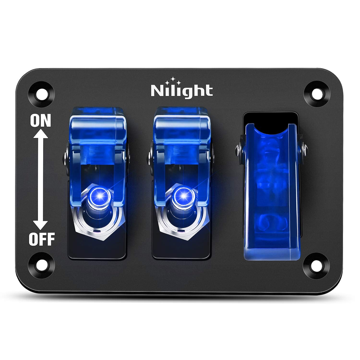 Nilight 3 Gang Toggle Switch 12V Rocker Switch Panel With Led Light And Flip Cover Heavy-Duty On/Off Switch Plate 3 Pin Spst Roc