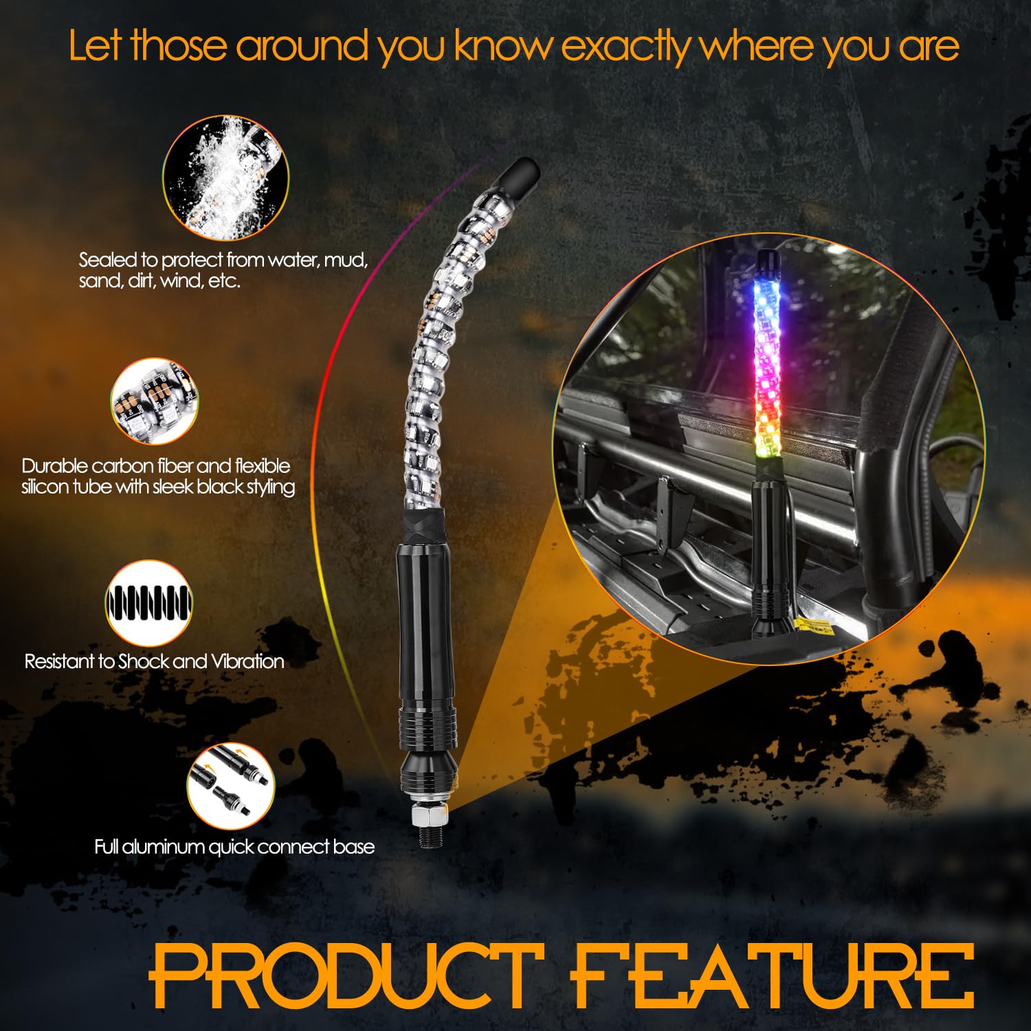 Nirider 2Pcs 1Ft Led Whip Lights With Flag Pole Remote Control Spiral Rgb Chase Light Offroad Warning Lighted Antenna Led Whips