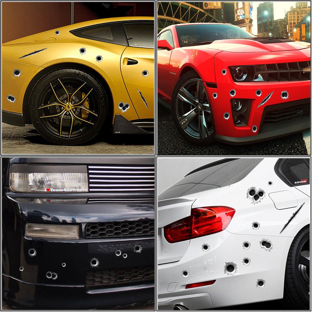 1797 Car Stickers Decals Bullet Holes 3D Sticker Scars Scratches Car Accessories Decoration Waterproof Trucks Vehicle Fade Funny