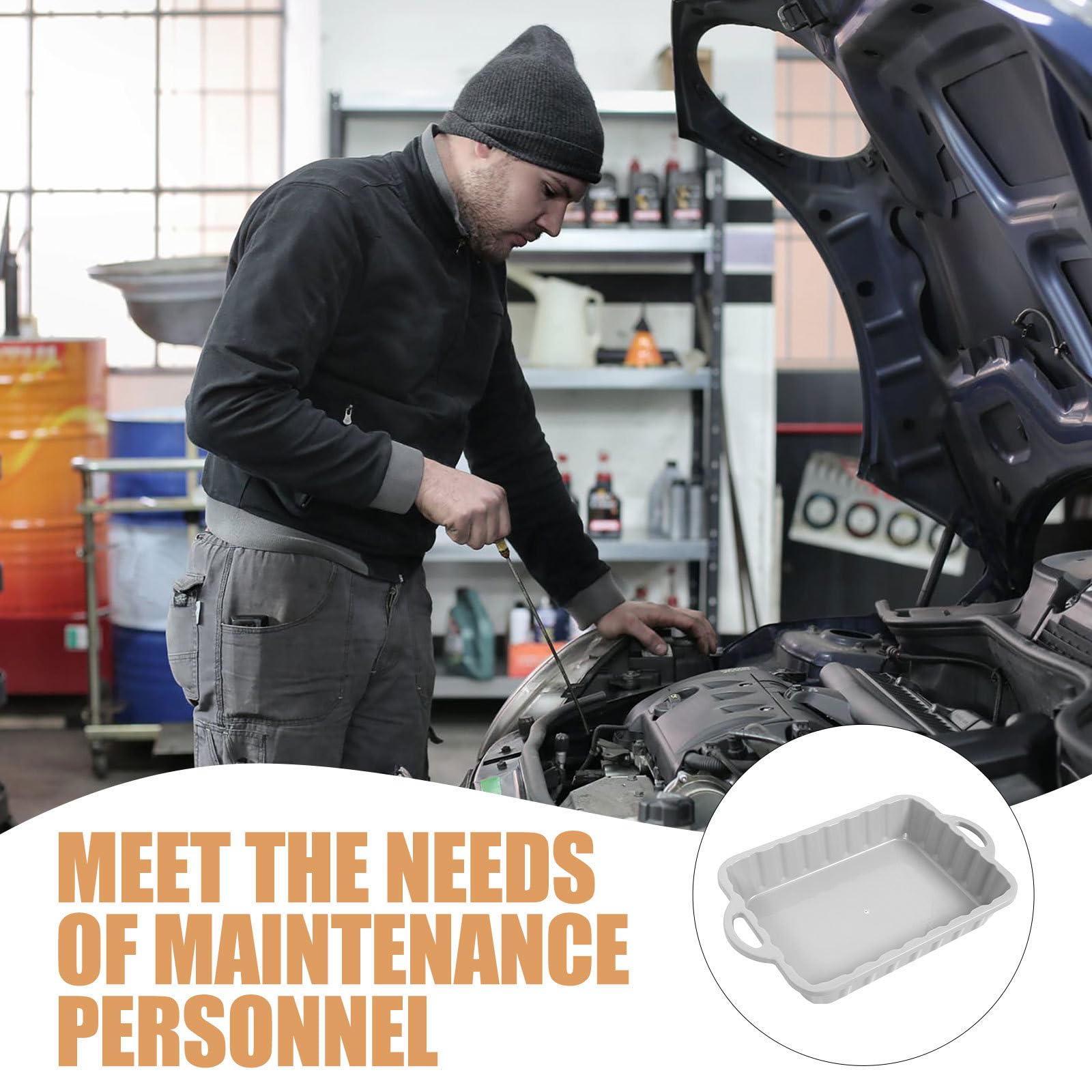 CALLARON 23.5'' Car Oil Drain Pan - Heavy Leakproof Oil Collector Pan, Plastic Large Transmission Drain Pan, White Changing Oil