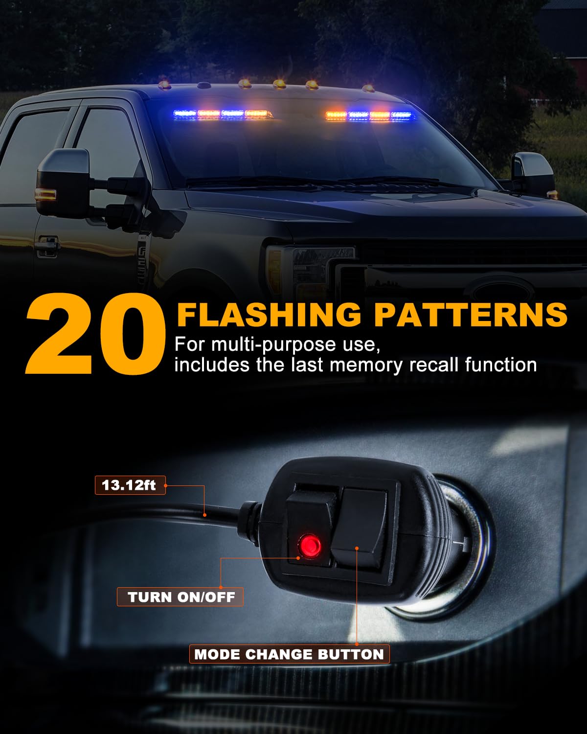 Hlauto 6Z4J Emergency Dash Strobe Lights: 2X16.8 Inch Blue Amber Safety Lights, 48 Led Flashing Warning Hazard Interior Windshie
