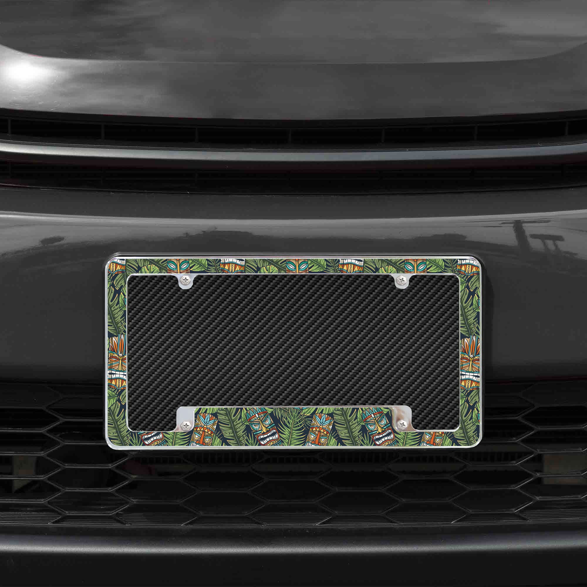 Rico Industries Tiki Pattern All Over Automotive License Plate Frame for Car/Truck/SUV (12 x 6)