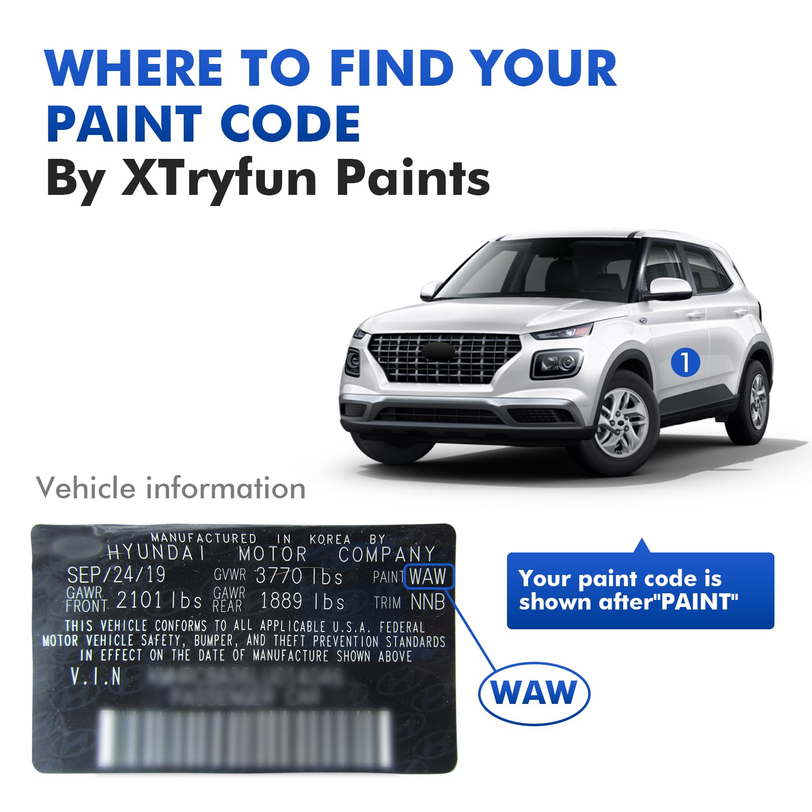 Xtryfun S3B Phantom/Twilight/Ash Black Touch Up Paint For Hyundai, Diy Car Paint Scratch Repair Kit, Automotive Paint, Quick & E