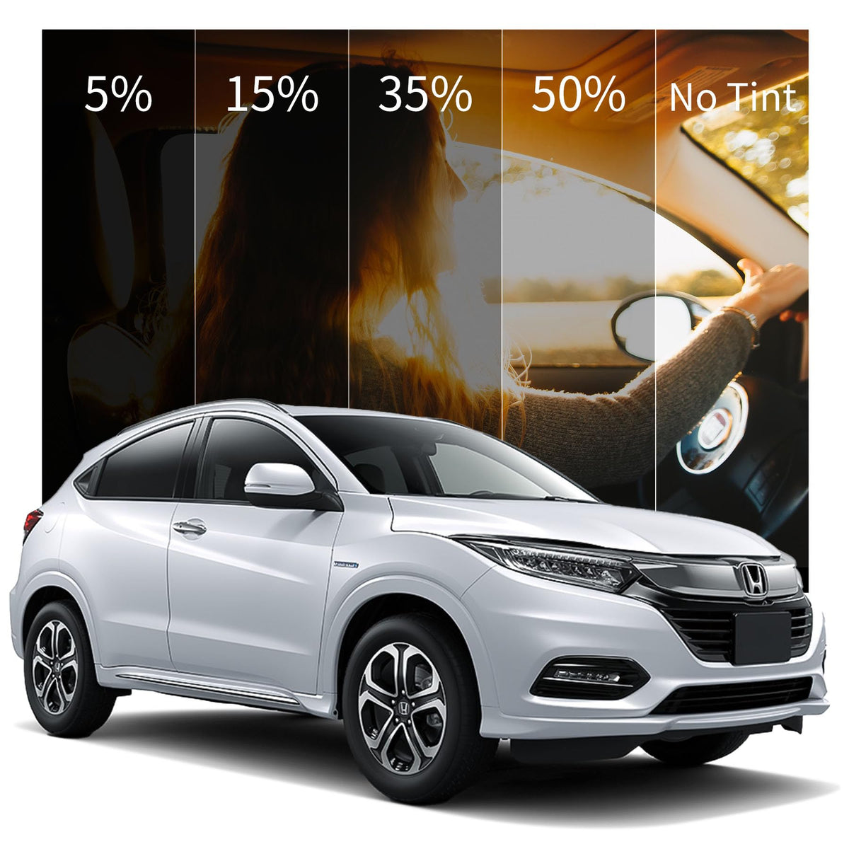 [Upgraded] 5% Ceramic Window Tint Car for Family, 100% UV 98.5% IR Sun Heat Blocking, HD One Way Privacy Window Film, Anti Glare