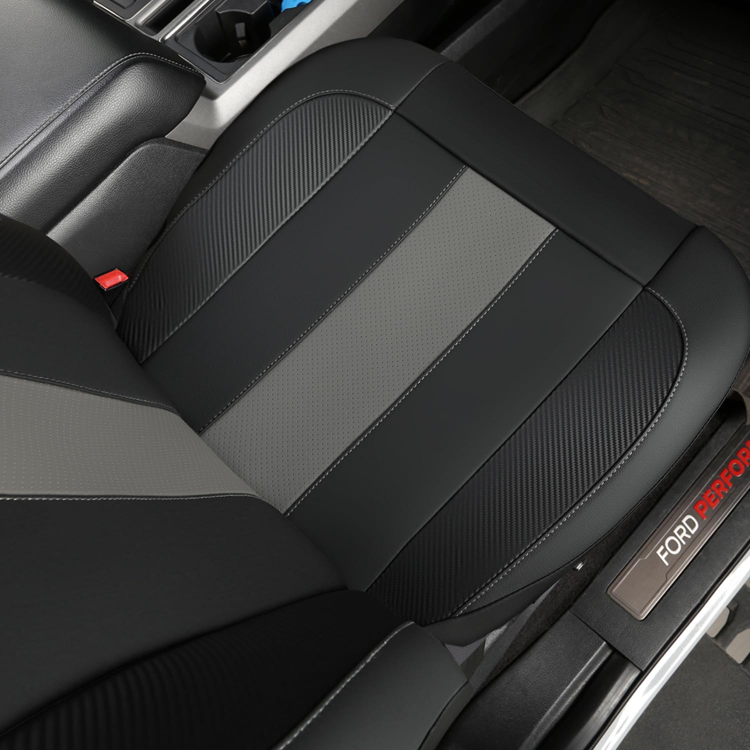 Giant Panda Front Car Seat Cover For Ford F150, Leather Bucket Seat Covers Custom Fit Ford F250 F350 (Grey/Gray) 2-Pack