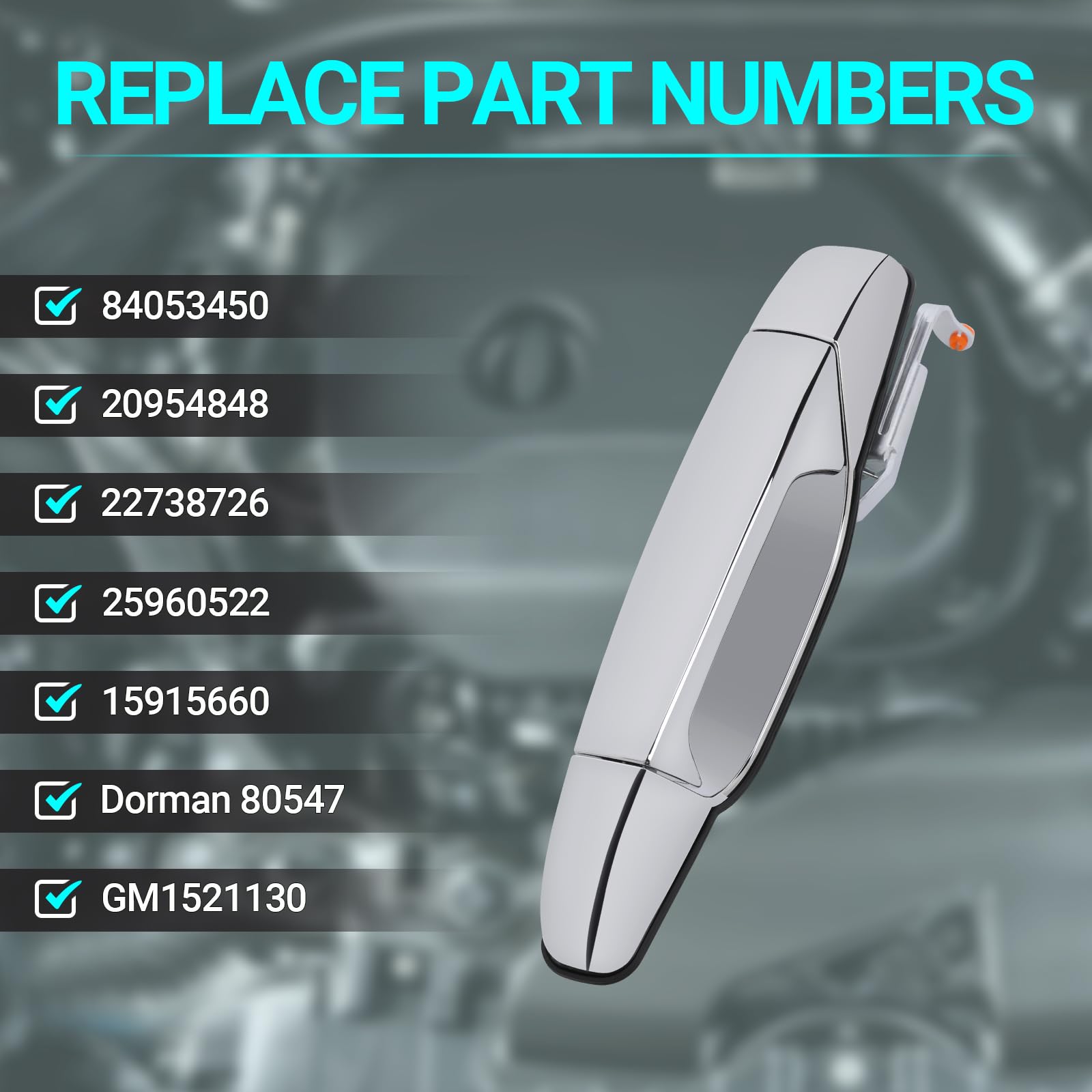 Mnjws Exterior Chrome Door Handle, Rear Passenger Side, Compatible With 2007-2014 Chevy Silverado Suburban Tahoe Gmc Sierra Yukon Cadillac Escalade, Replace 22738726 84053450 80547