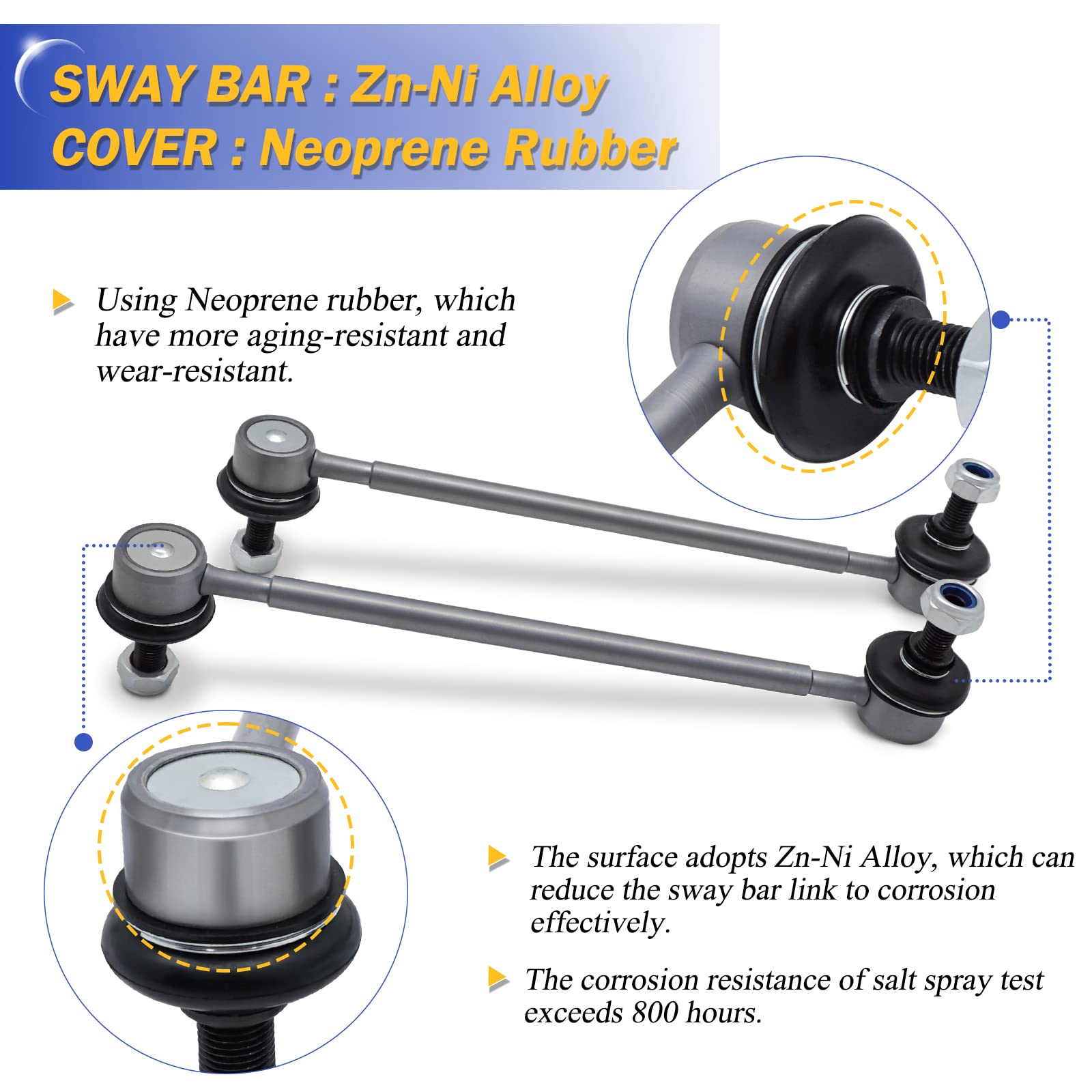 X4XZ K90345 Zinc-Nickel Alloy Rear Stabilizer Sway Bar Links for Toyota Camry, Highlander, Lexus RX350, ES300, Avalon, Venza