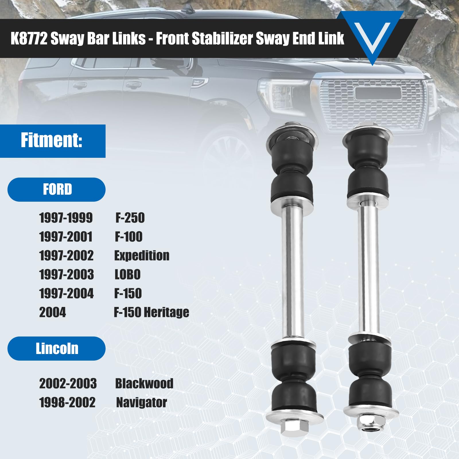 K8772 Sway Bar - Front Stabilizer Bar End Links Compatible With 97-01 Ford F-100 97-02 Ford Expedition 97-04 F-150 97-99 F-250 0