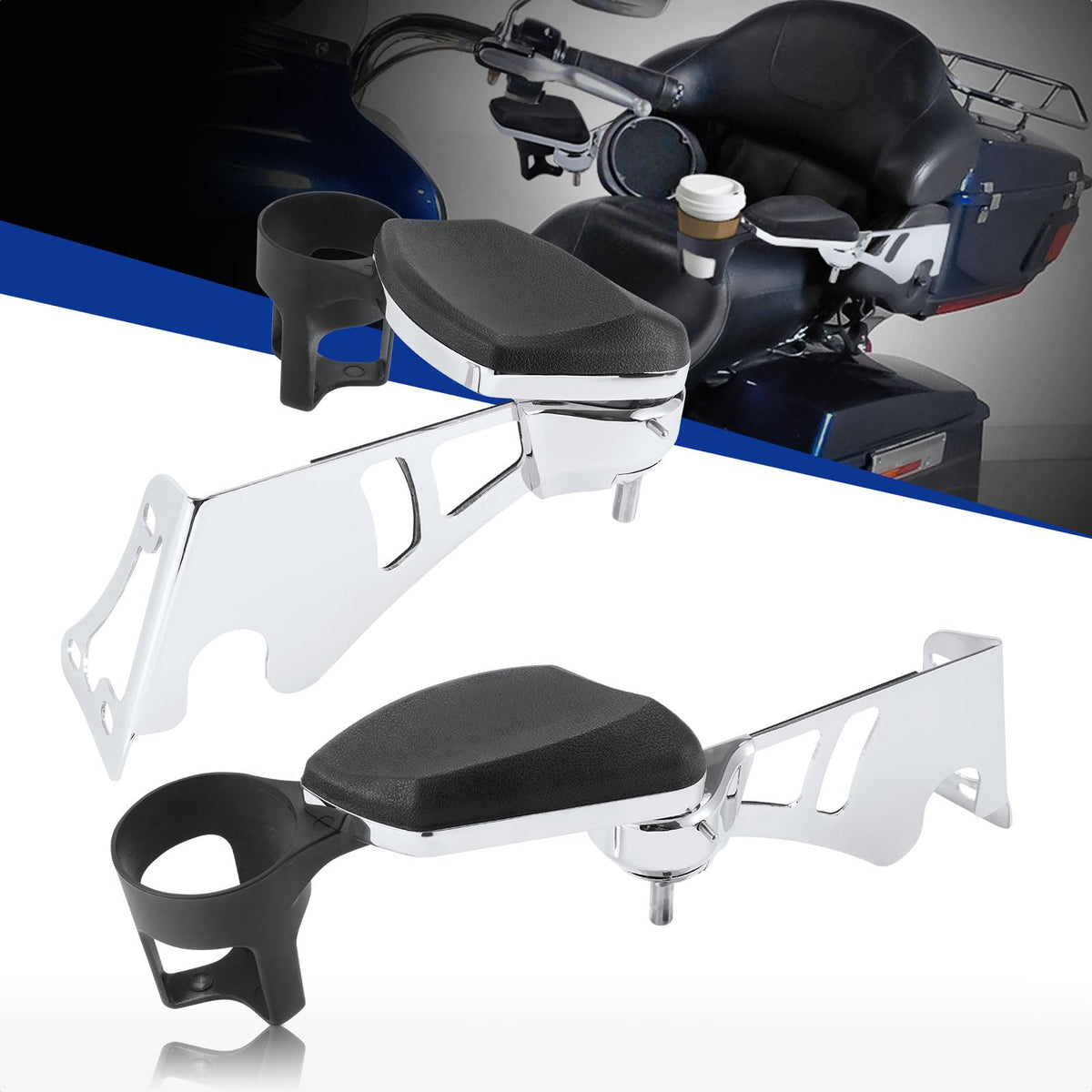 FIASRAC Passenger Armrests, with Cup Holders Adjustable Armrests for Harley Touring Electra Road Glide 1997-2013