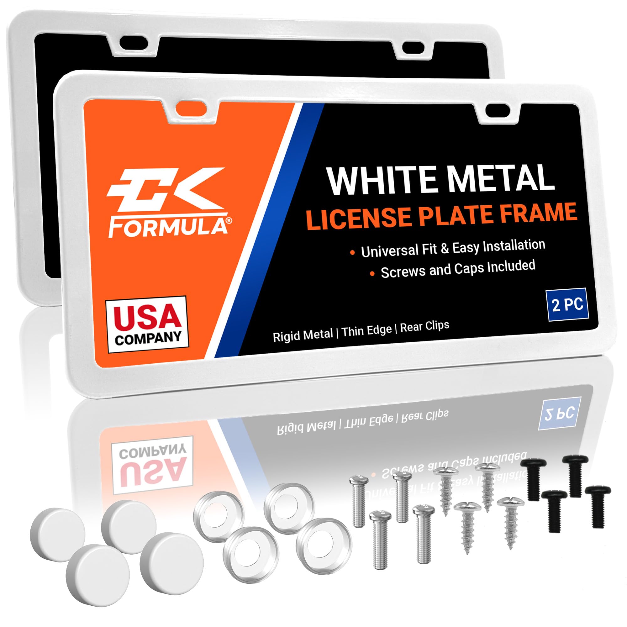 Pure White License Plate Frames - 2 Pack, Metal License Plate Cover for Car Plate Frame, White License Plate Frame for Men, Car 