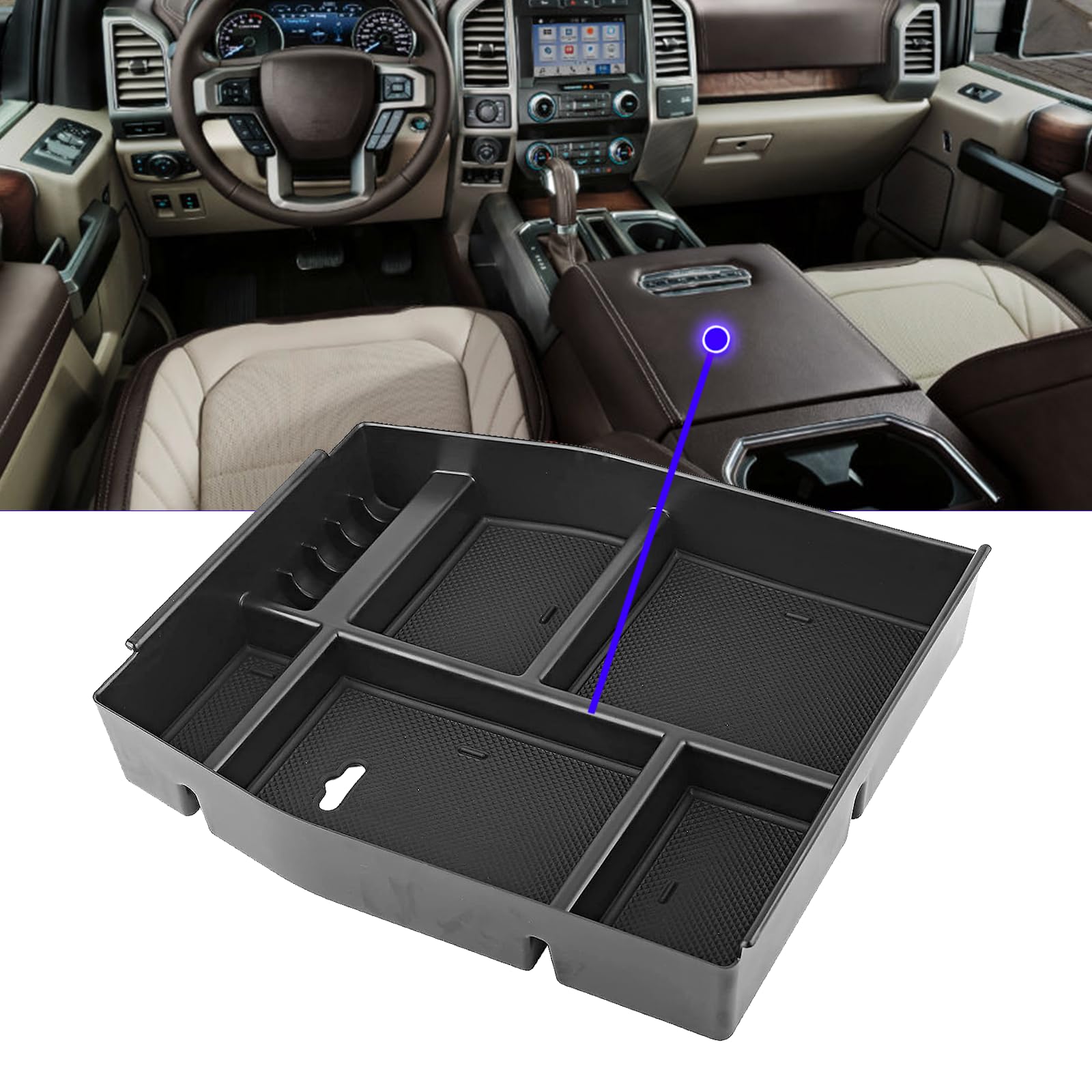 Xxciwp 2018 F150 Console Tray Center Console Organizer Tray For 2015-2020 Ford F-150 Raptor Mid Armrest Glove Storage Box For Fo