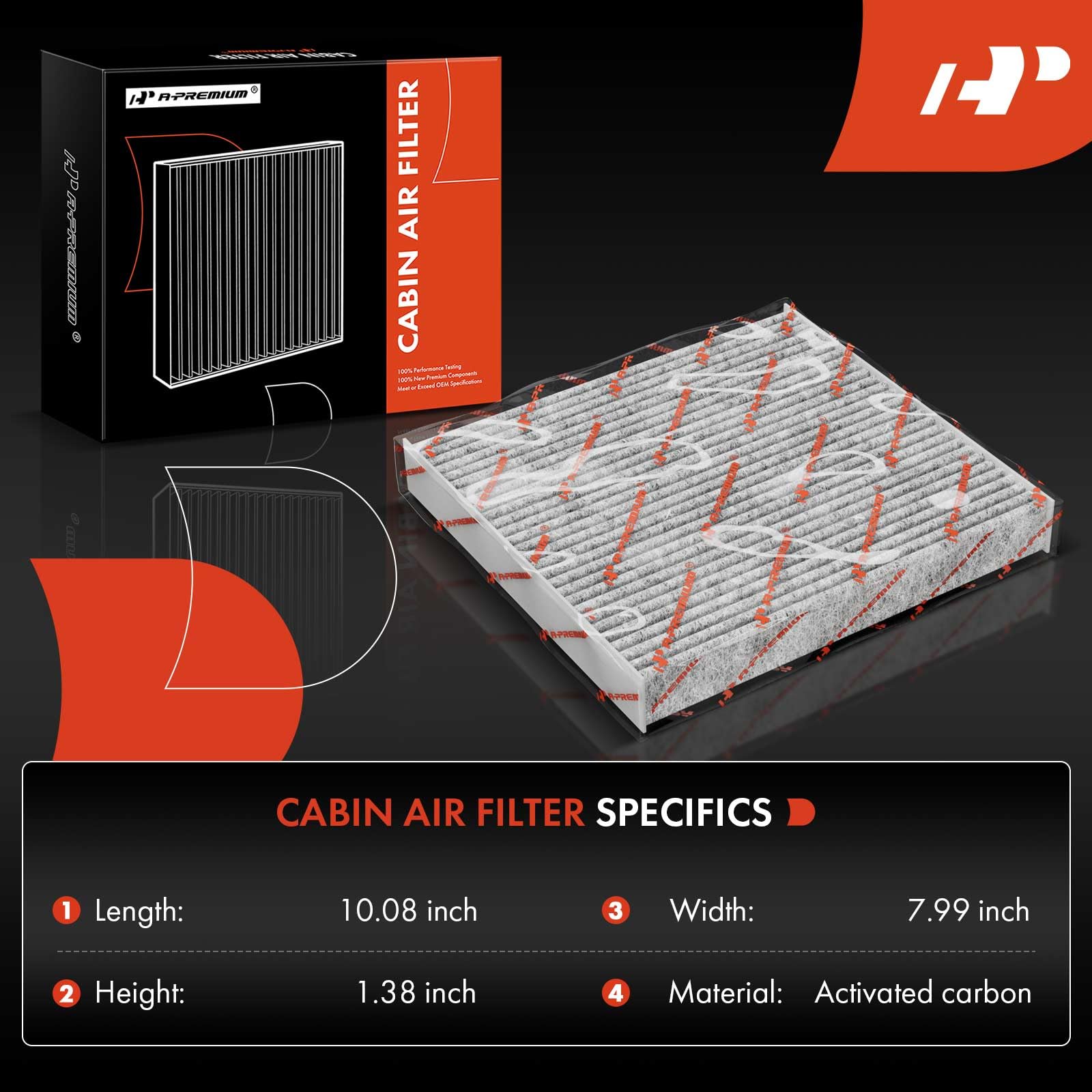 A-Premium Cabin Air Filter with Activated Carbon Compatible with Ford Escape 2013-2019, Focus 2015-2018 1.0L 2.0L 2.3L, Transit