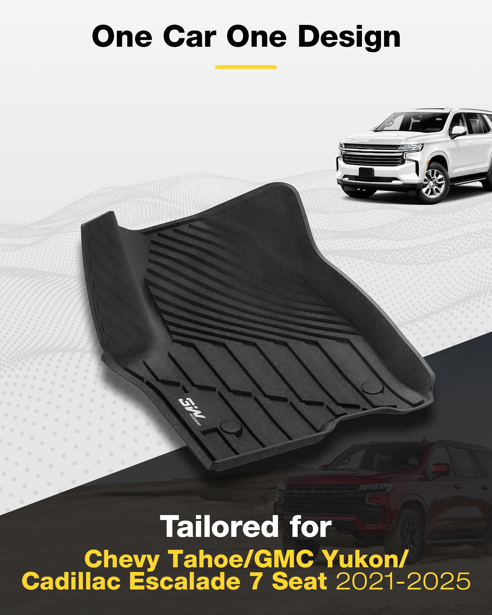 3W Floor Mats & Cargo Liner Fit For 2021 2022 2023 2024 2025 Chevy Tahoe/Gmc Yukon/Cadillac Escalade 7 Seat, Tpe All Weather Cus